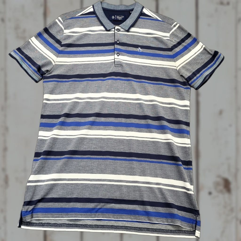 Original Penguin Penguin by Munsingwear Shirt Mens XL/T Gray Blue Stripe Pima Cotton Golf Polo Size US XL / EU 56 / 4 - 1 Thumbnail