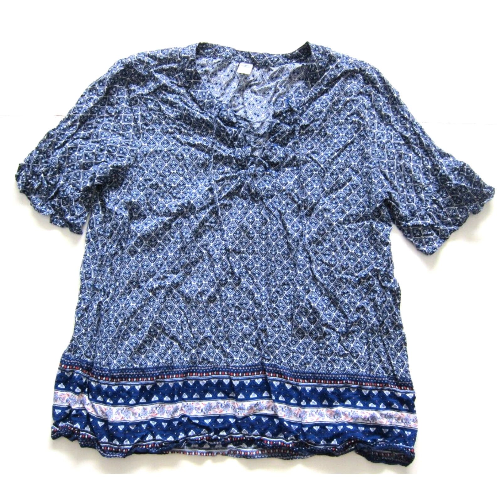 Old Navy Old Navy Blouse Short Sleeve Tunic 100% Rayon Floral Blue Large Womens Size L / US 10 / IT 46 - 2 Thumbnail