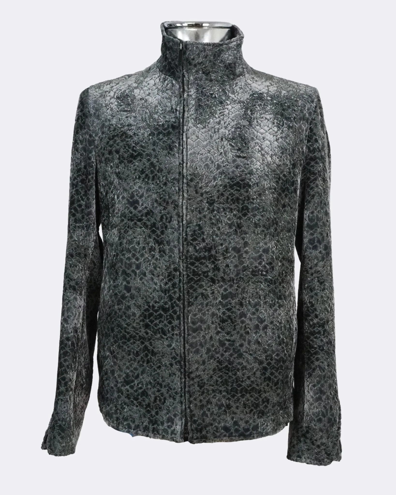 image of Men's Emporio Armani Textured Zip Front Grey Jacket $1635 in Black (Size Medium)