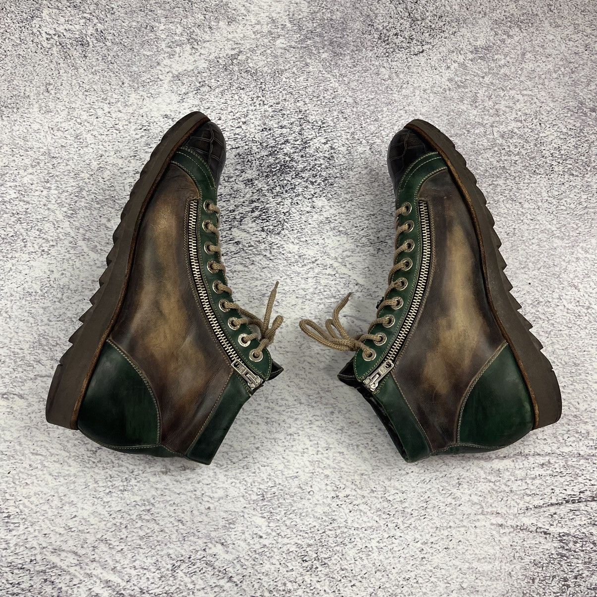 Designer Harris Polacchini Brown Green leather hi top sneakers shoes Size US 8.5 / EU 41-42 - 3 Thumbnail