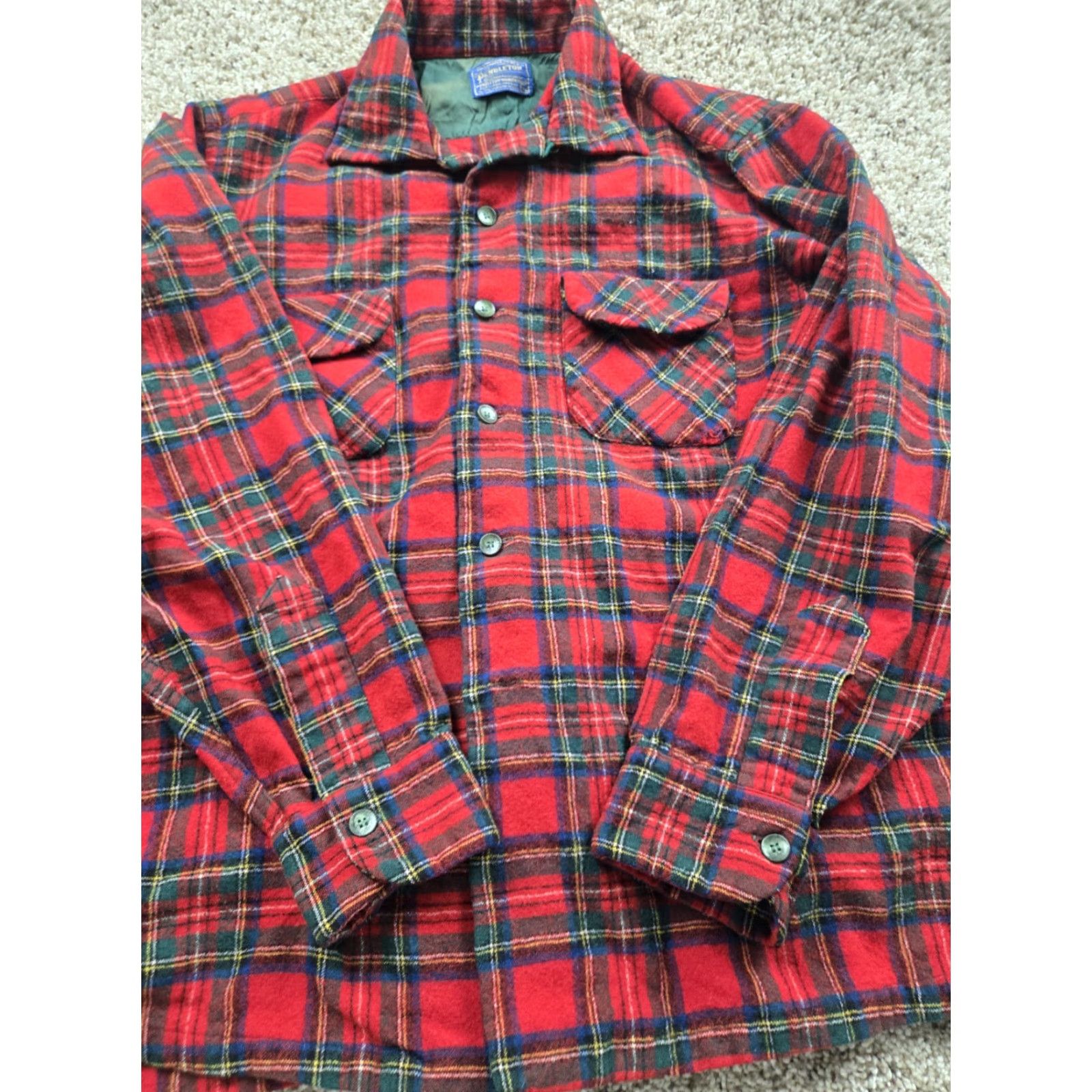 Pendleton VINTAGE Pendleton Flannel Shirt XL Red Plaid Loop Collar Long Sleeve Wool 60s Men Shirt Size US XL / EU 56 / 4 - 3 Thumbnail