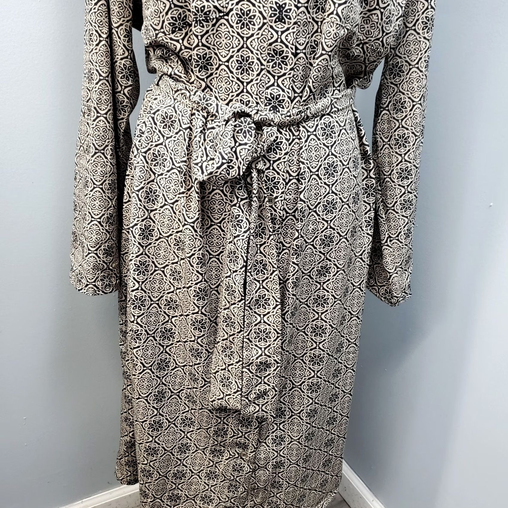 Vintage NY Collection Shirt Dress Womens 2X Brown Black Floral Print Collared Tie Waist Size XXL / US 16-18 / IT 52-54 - 4 Thumbnail