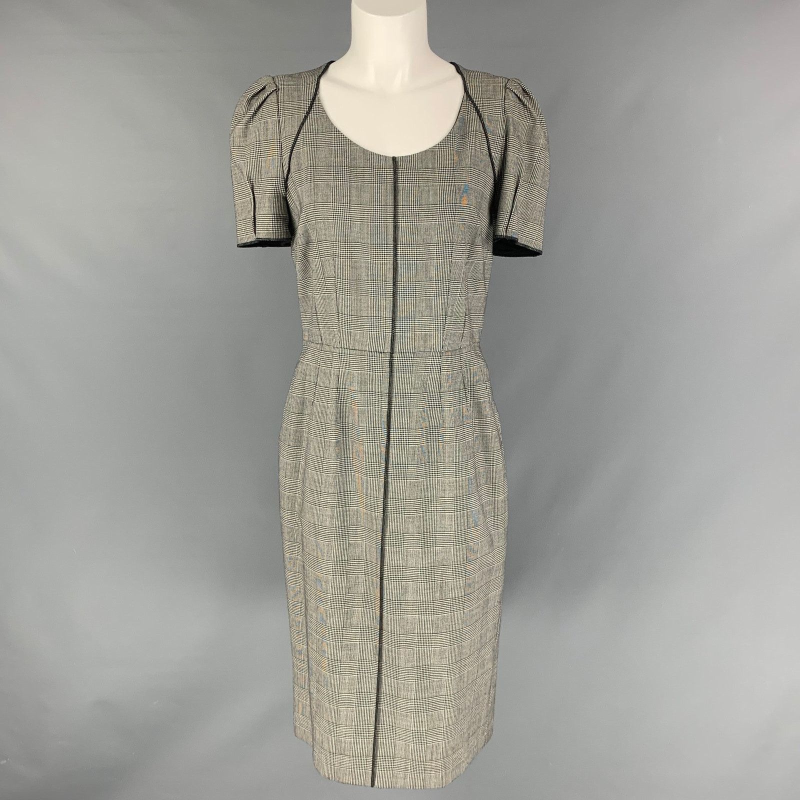 Black & White Wool & Elastane Glen plaid Short Sleeve Dress