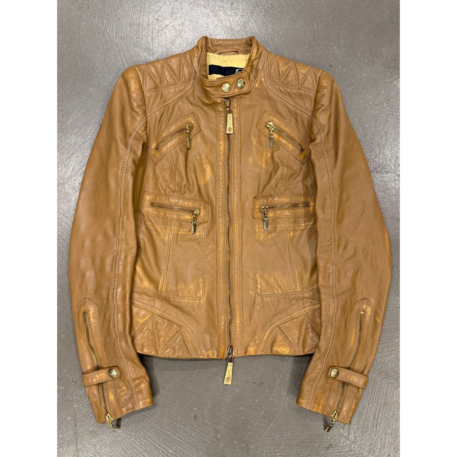 Roberto Cavalli 2000s Roberto Cavalli leather jacket with golden accents Size S / US 4 / IT 40 - 1 Thumbnail