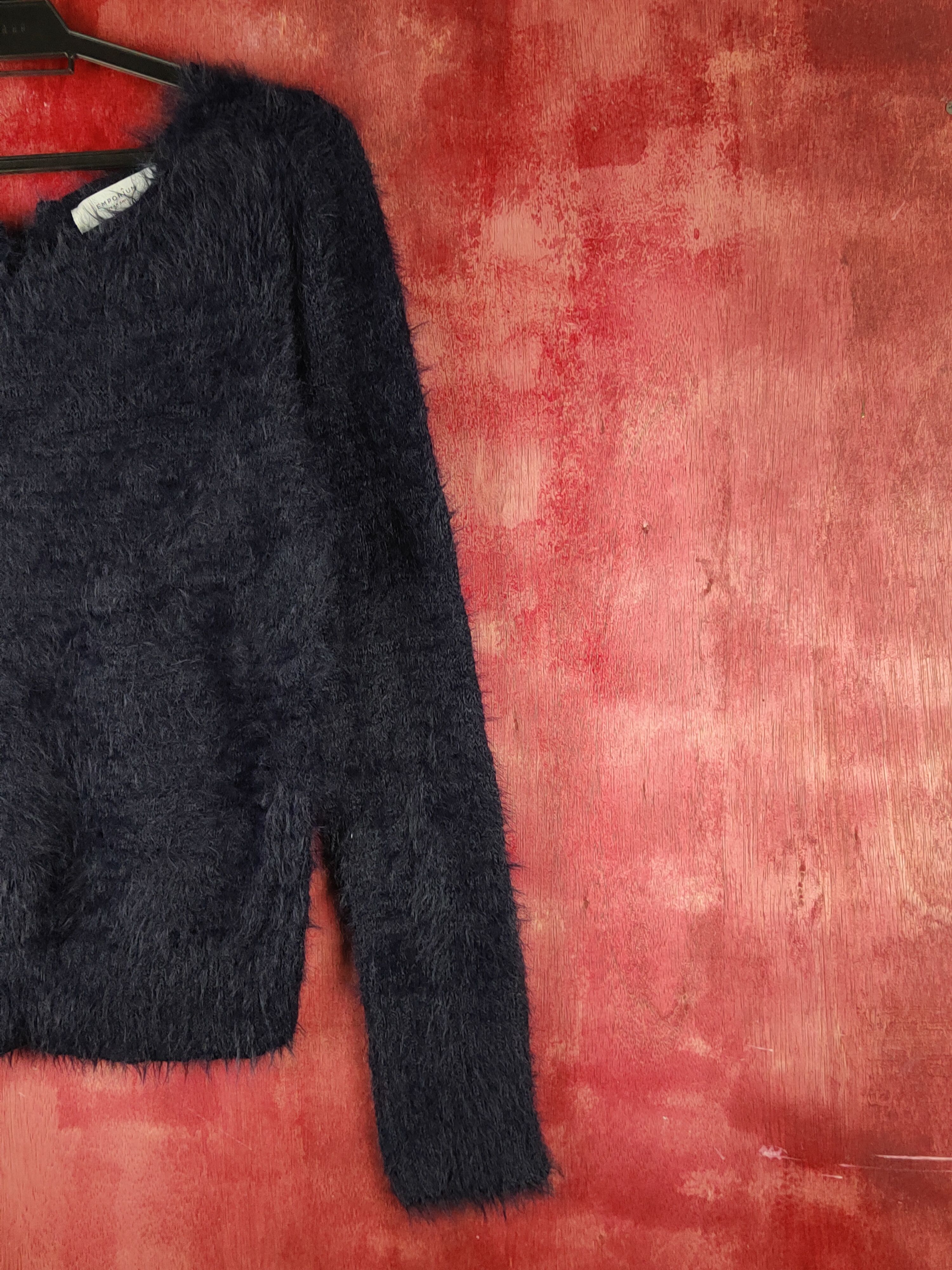 Homespun Knitwear Emporium Navy Shag Shaggy Fur Mohair Knitwear #S2168 Size L / US 10 / IT 46 - 5 Thumbnail