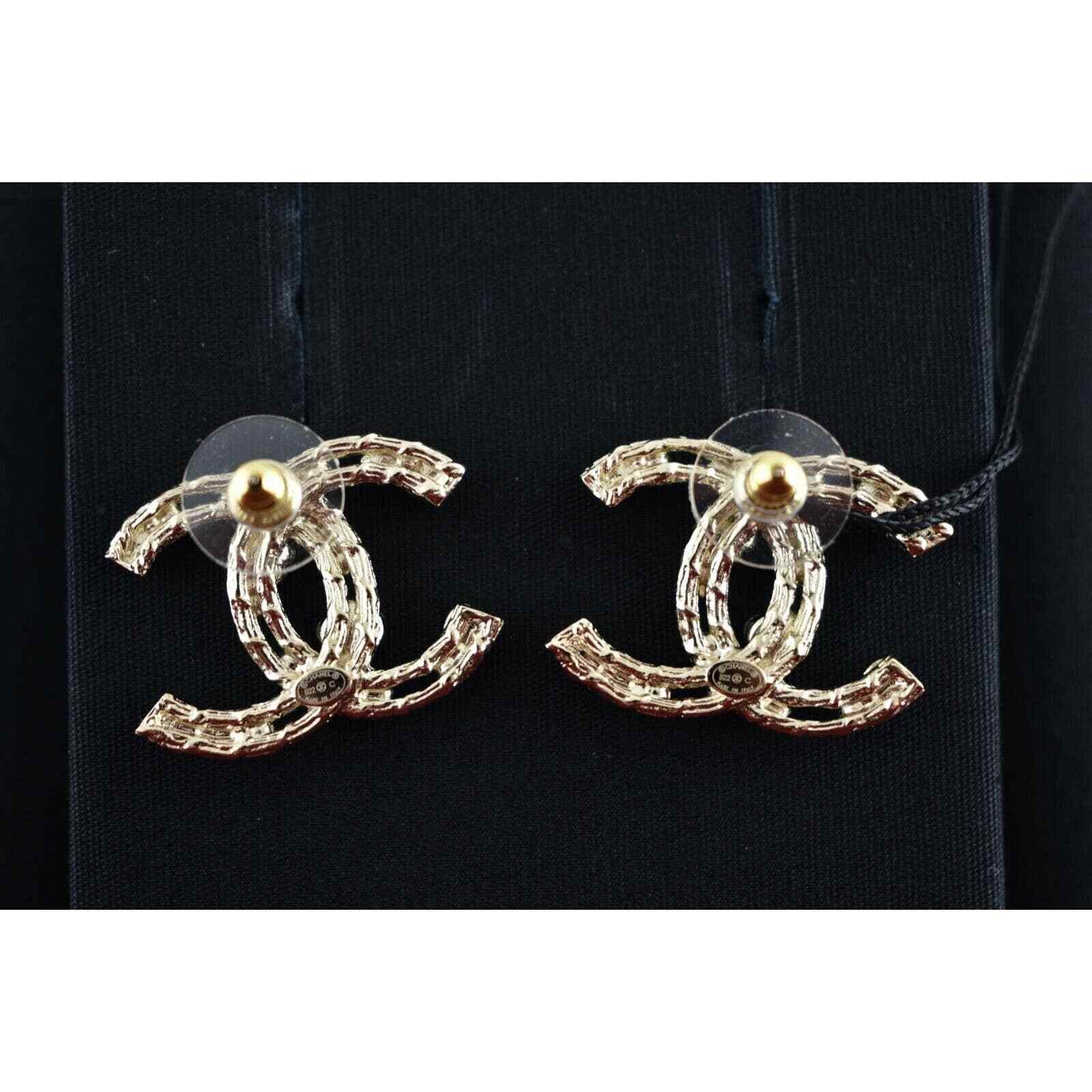 Chanel Chanel Gold Crystal Camellia Statement Drop Stud Earrings Size ONE SIZE - 9 Thumbnail