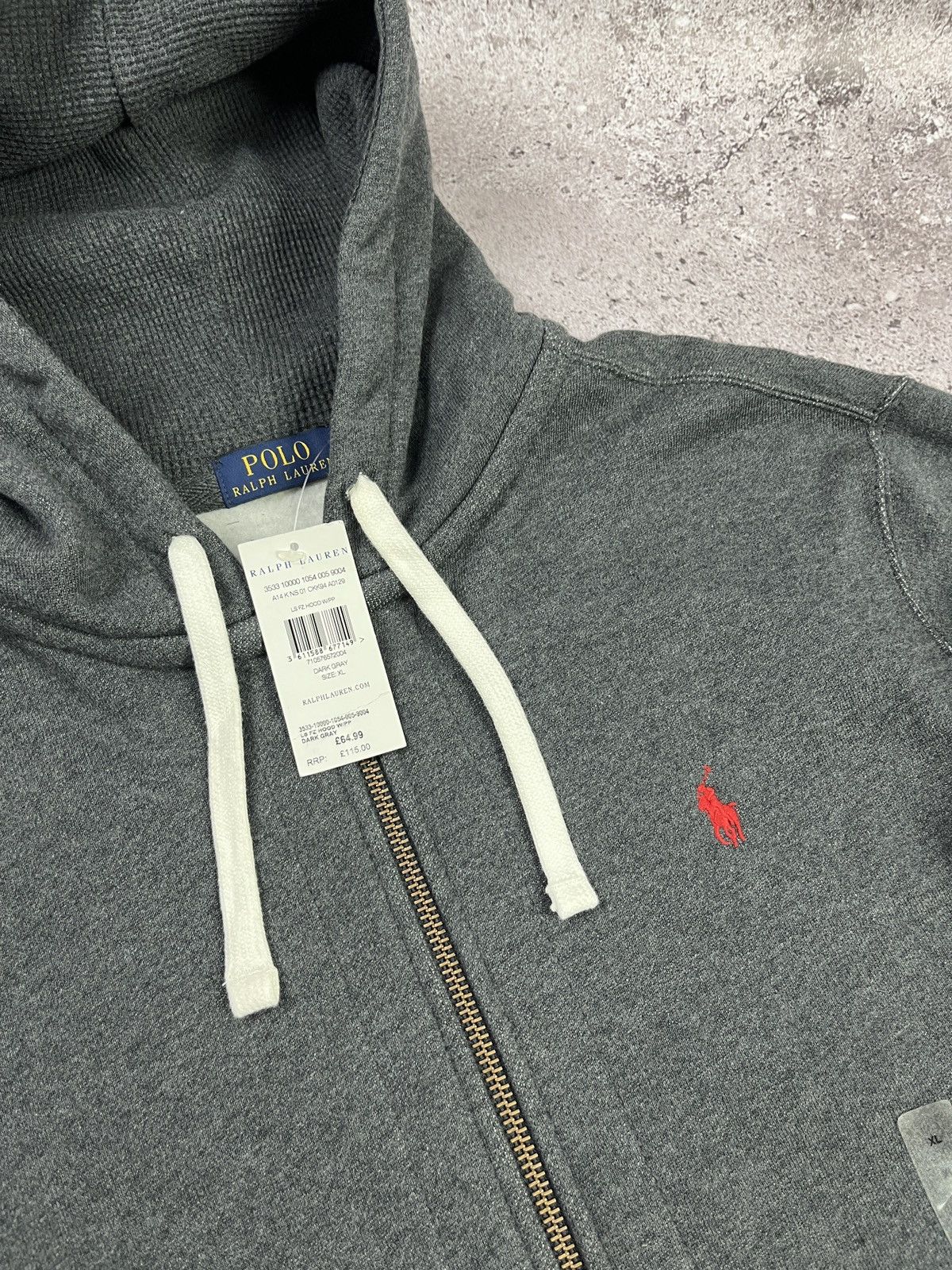 Polo Ralph Lauren Full Zip Hoodie XL Dark Grey Thermal Waffle Lined Sweatshirt Size US XL / EU 56 / 4 - 4 Thumbnail