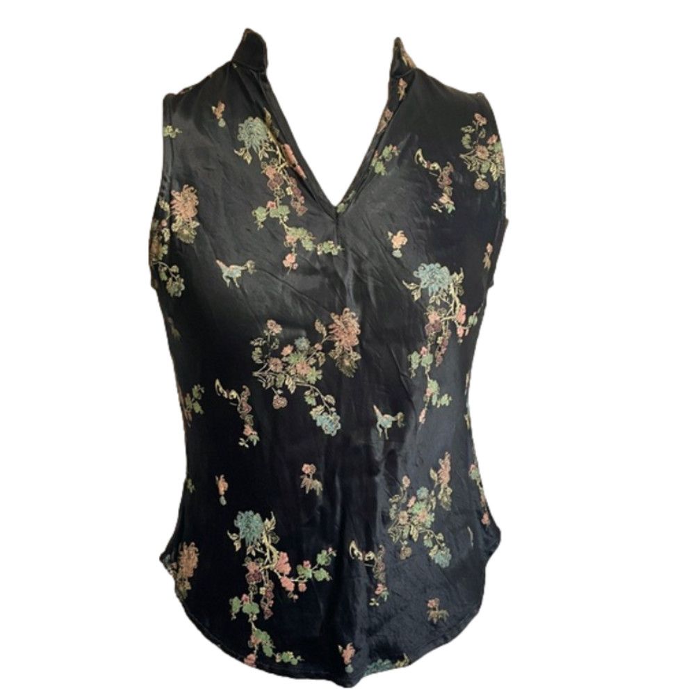 Vintage Vintage 90s Y2K Black Floral Brocade Chinese Bias Satin Top Size XS / US 0-2 / IT 36-38 - 2 Thumbnail