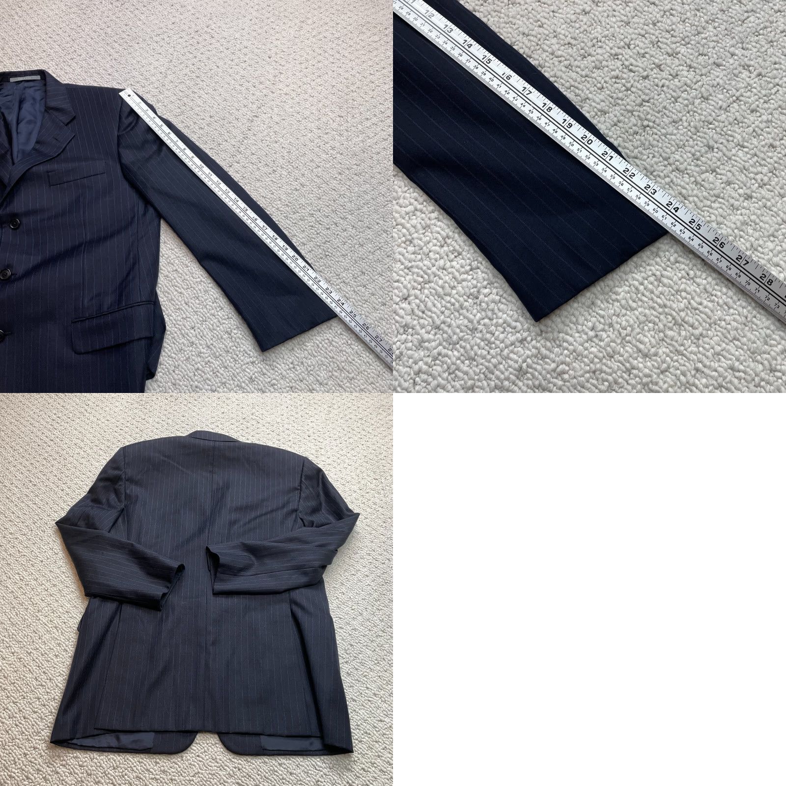 Vintage Hickey Freeman Barneys New York Suit Jacket Mens 42 Regular Nacy Blue Striped - Single-Breasted, Notch Lapel, 2 Piece, Wool Size 42R - 9 Thumbnail
