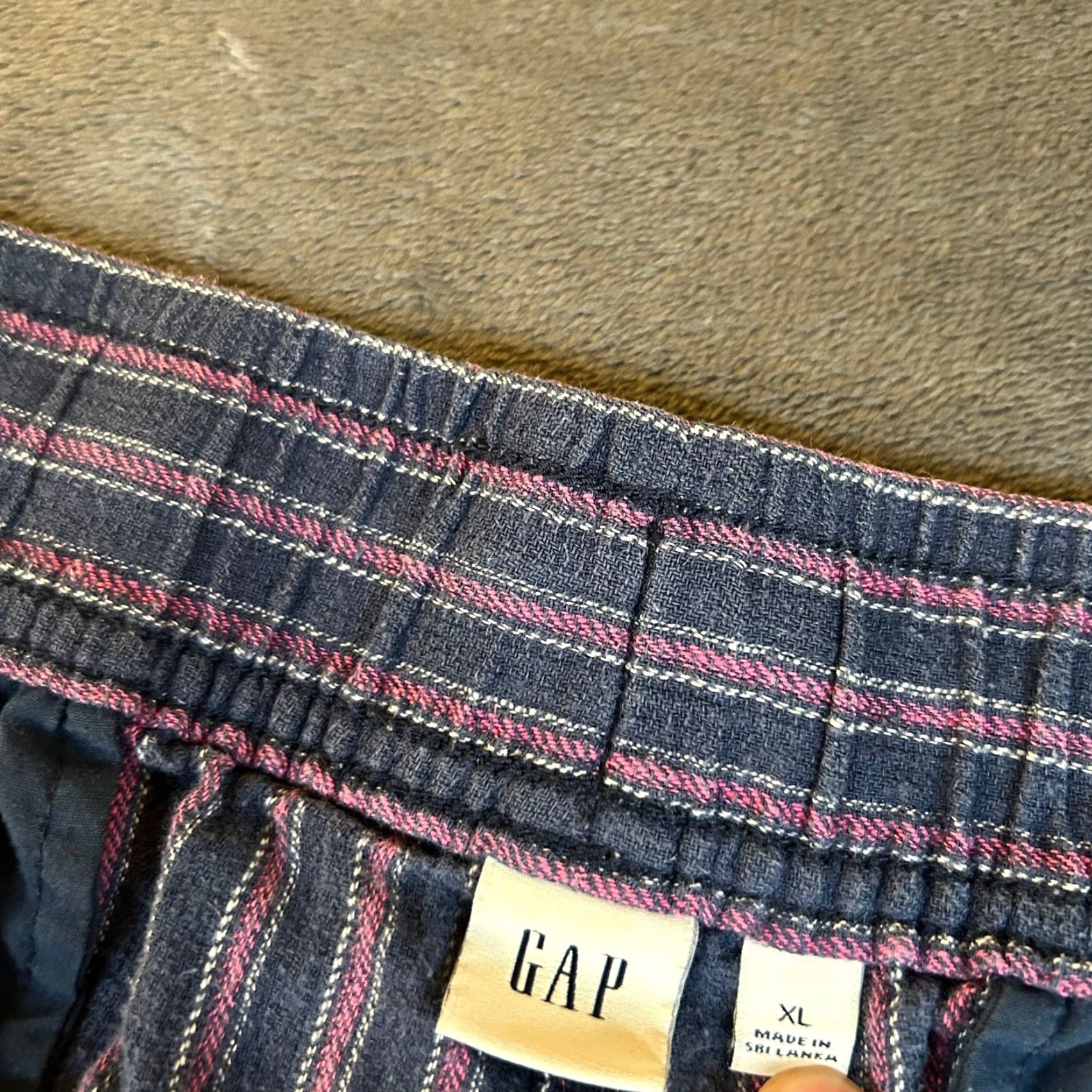 Gap GAP Striped Shorts Blue Purple Drawstring Linen Blend Casual Womens XL Size 40" / US 18 - 2 Thumbnail