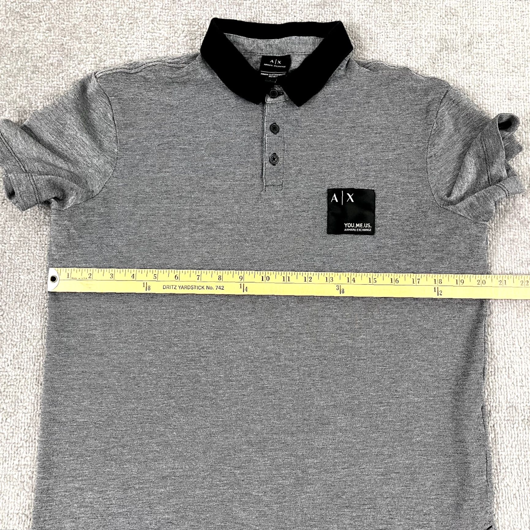 Armani Exchange ARMANI EXCHANGE Polo Shirt Men Large Gray You Me Us Contrast Collar Short Sleeve Size US L / EU 52-54 / 3 - 5 Thumbnail