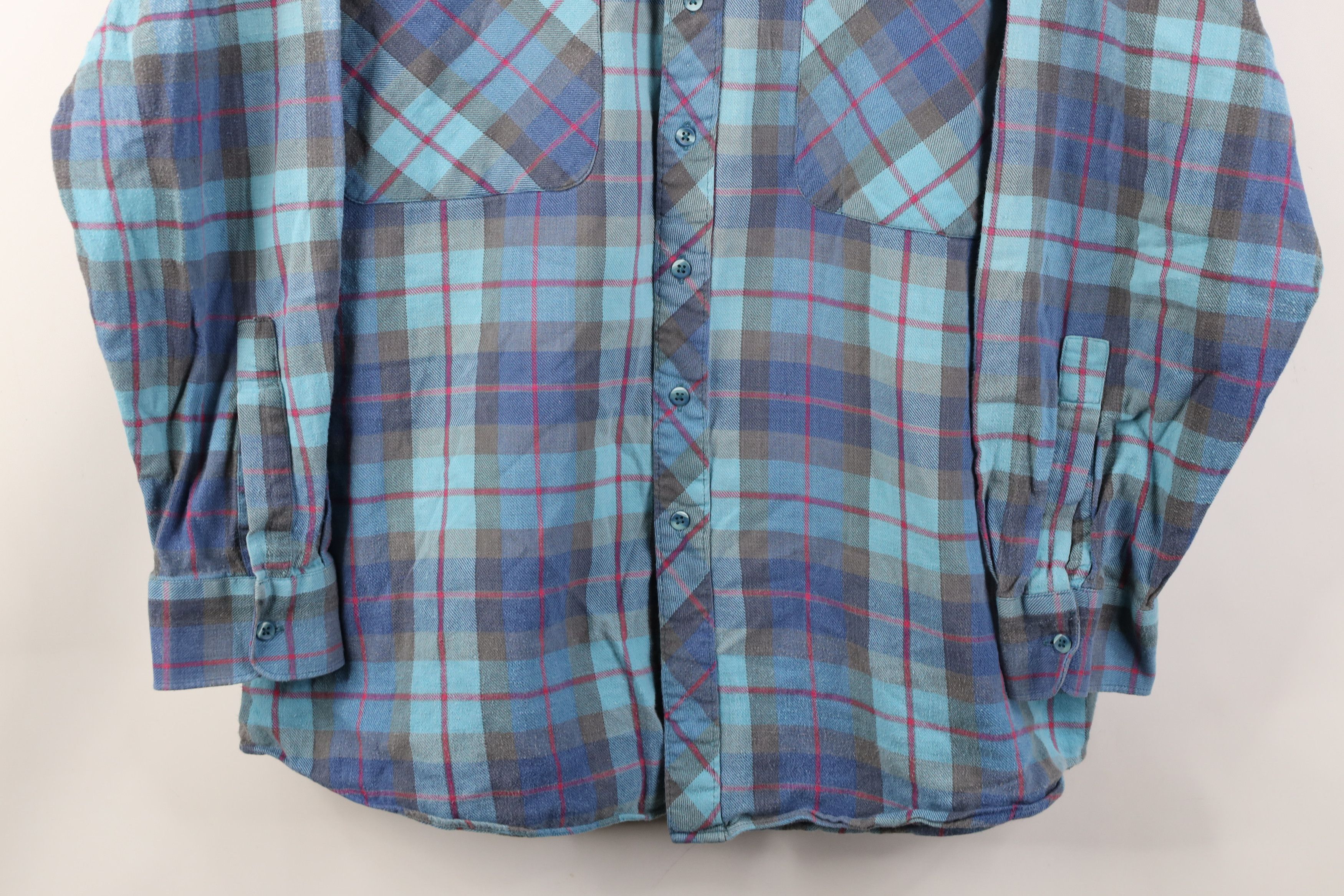 Vintage Vintage 90s Streetwear Collared Button Shirt Blue Plaid Size US XL / EU 56 / 4 - 3 Thumbnail
