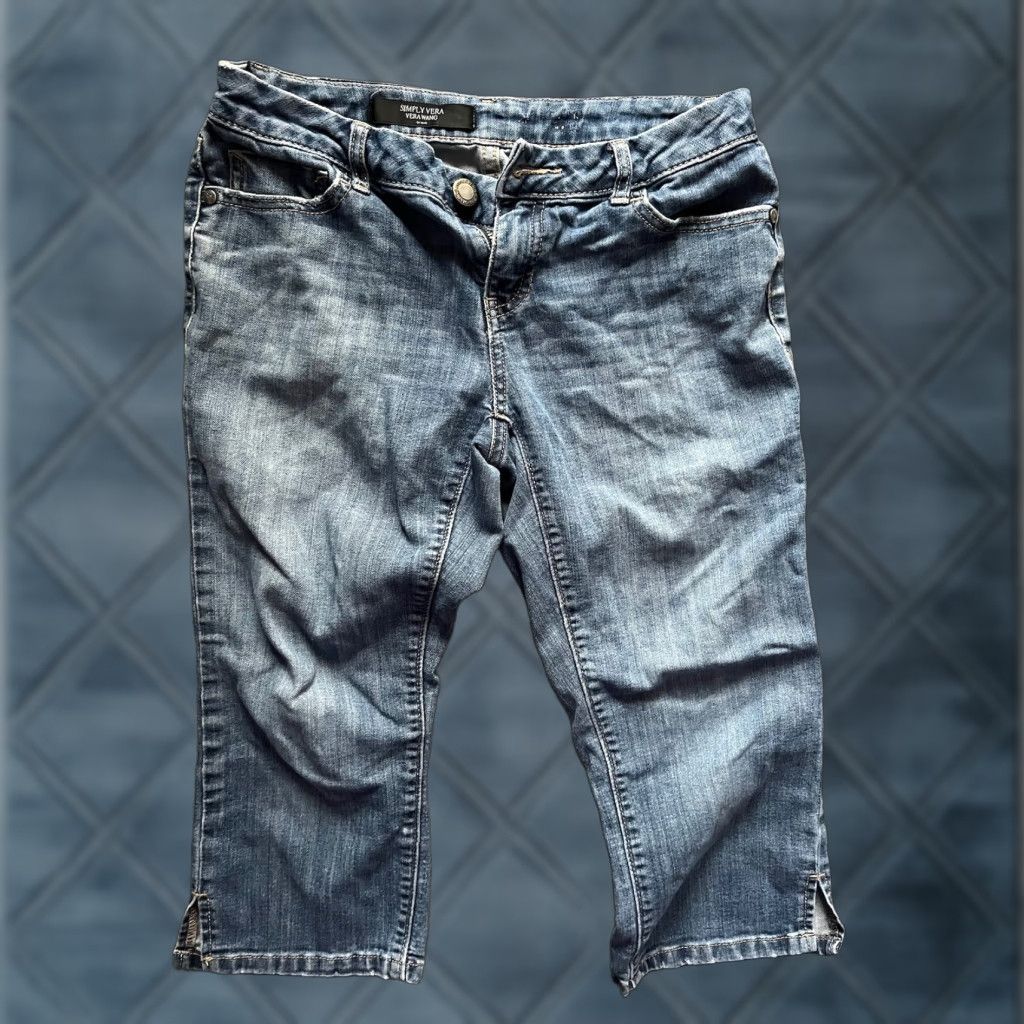 Vintage Vera Wang Simply Vera Women's Jeans Capri 2P Medium Wash Blue Denim 5-Pocket Regular Cap ris e Petite Women Size 26" / US 2 / IT 38 - 1 Thumbnail