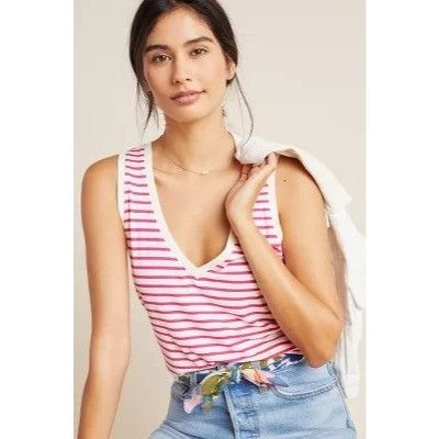 Bordeaux Antigua Ivory & Pink Striped V-Neck Tank Top