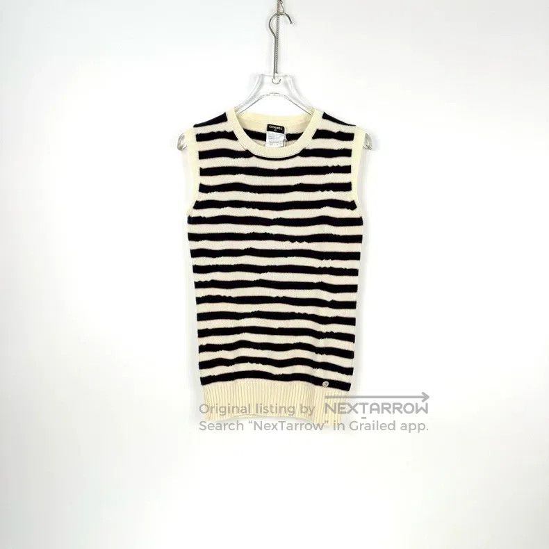 Chanel Chanel Blue and white striped classic logo cashmere vest Size XS / US 0-2 / IT 36-38 - 3 Thumbnail