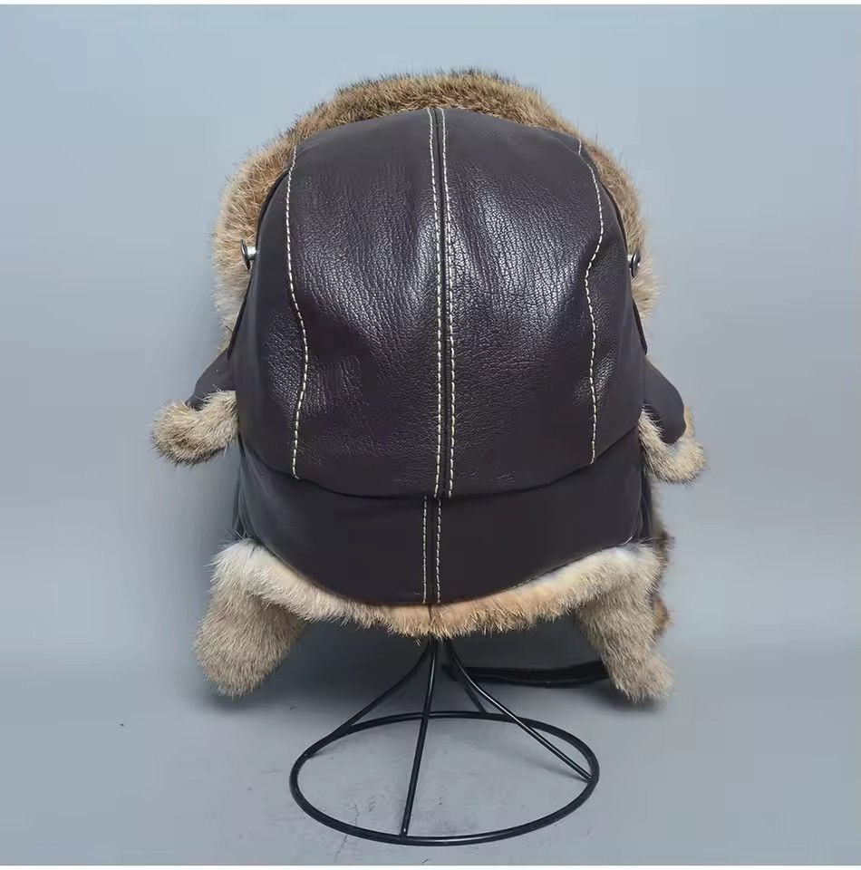 Genuine Leather Genuine Natural Rabbit Fur Leather Trapper Winter Hat Size ONE SIZE - 5 Thumbnail