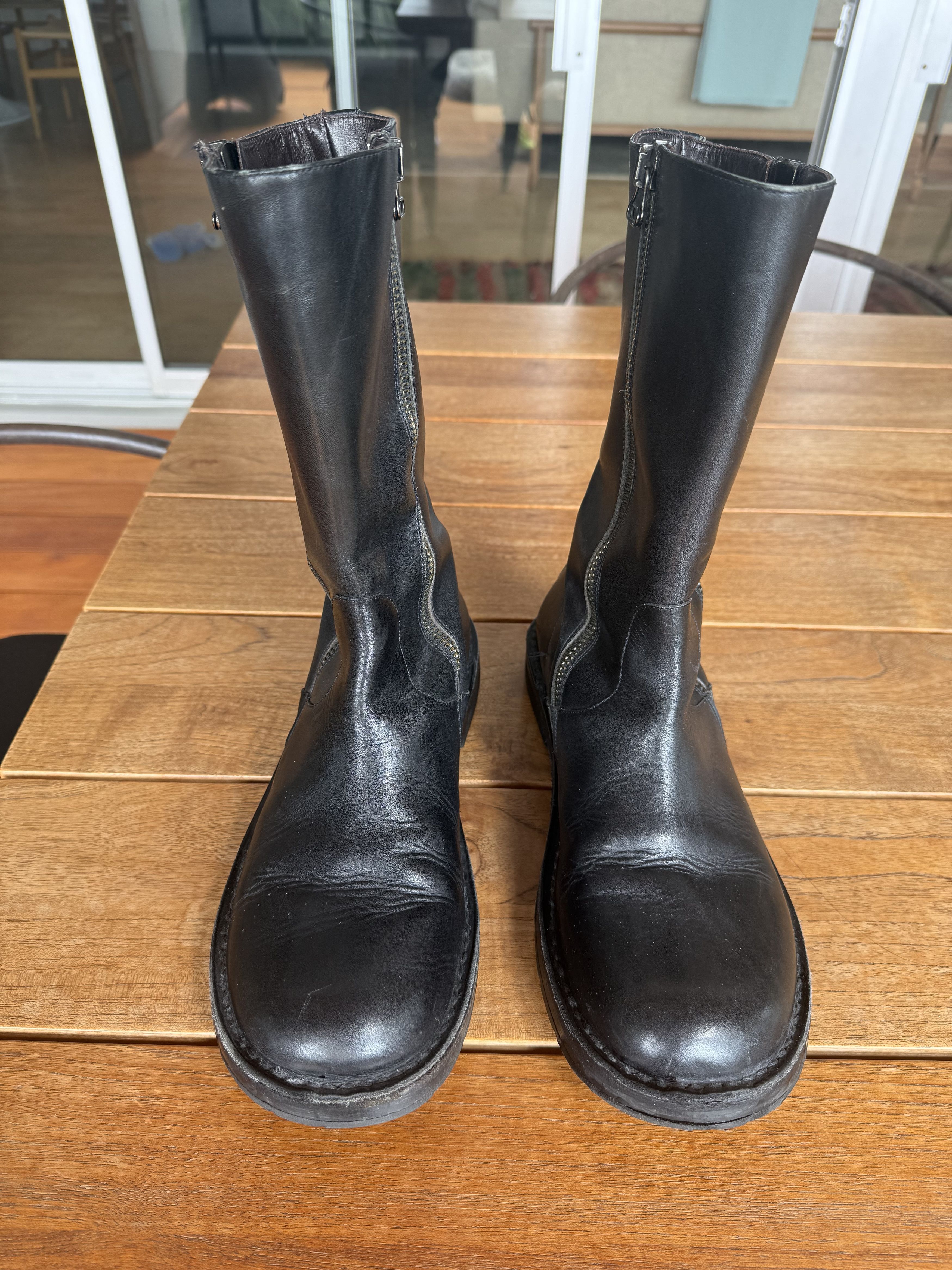 Yohji Yamamoto Black Yohji Yamamoto Pour Homme side zip leather moto boots Size US 12 / EU 45 - 1 Thumbnail