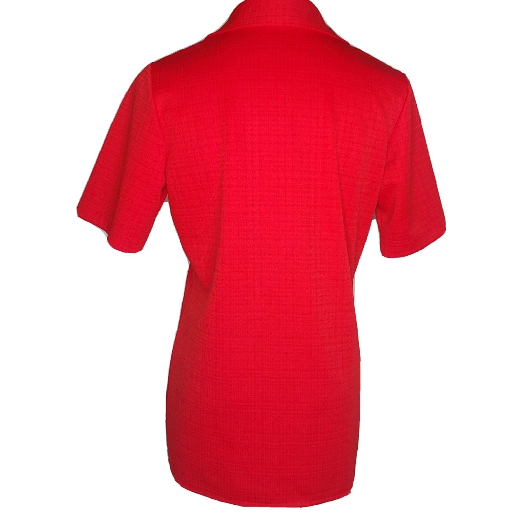 Etro VINTAGE Womens 14 Shirt Bright Red Short Sleeve Button Polyester Blouse Retro Size XL / US 12-14 / IT 48-50 - 3 Thumbnail