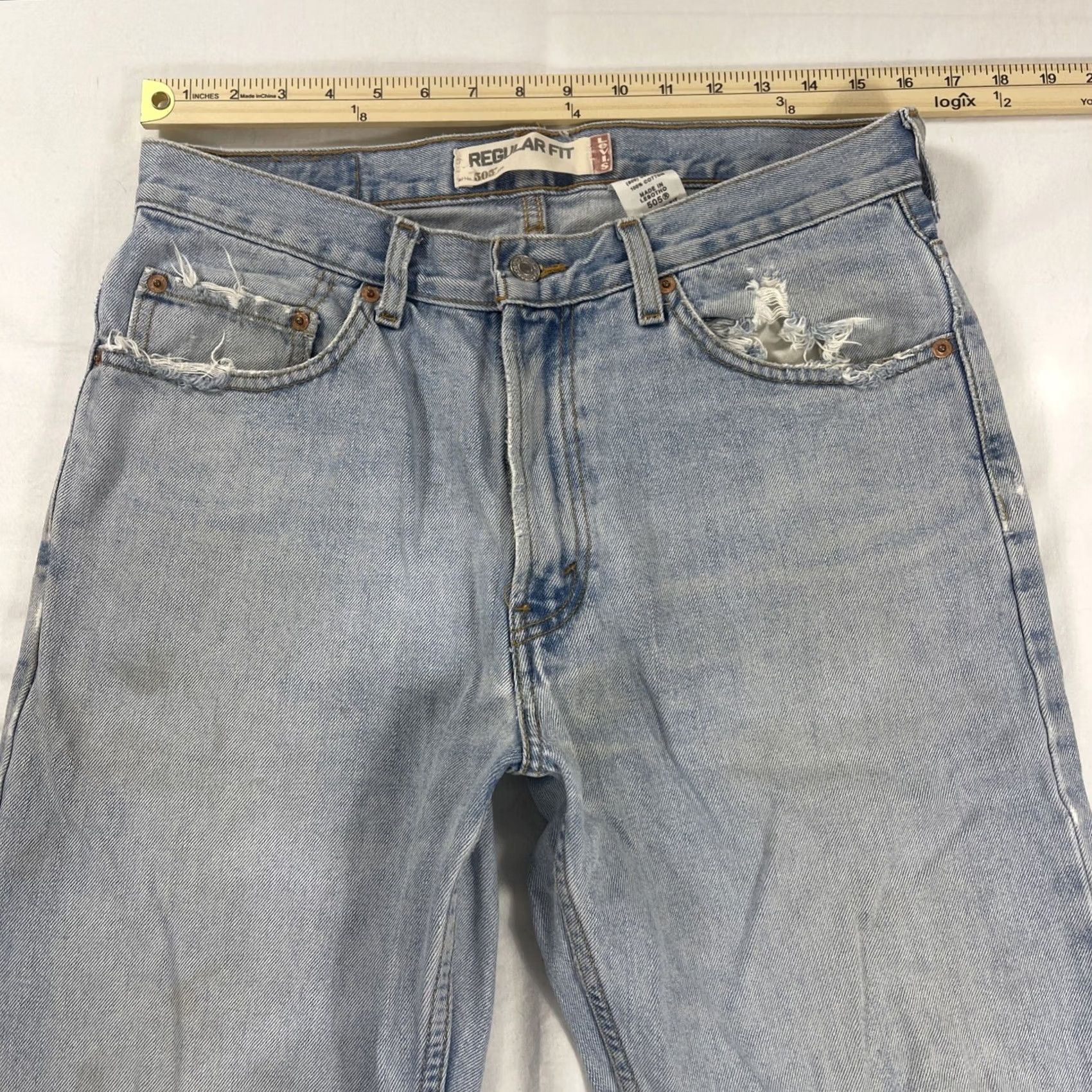Levi's Levi's Denim Jeans 505 Regular Fit 33x32 Blue Distressed Men Size US 33 - 5 Thumbnail