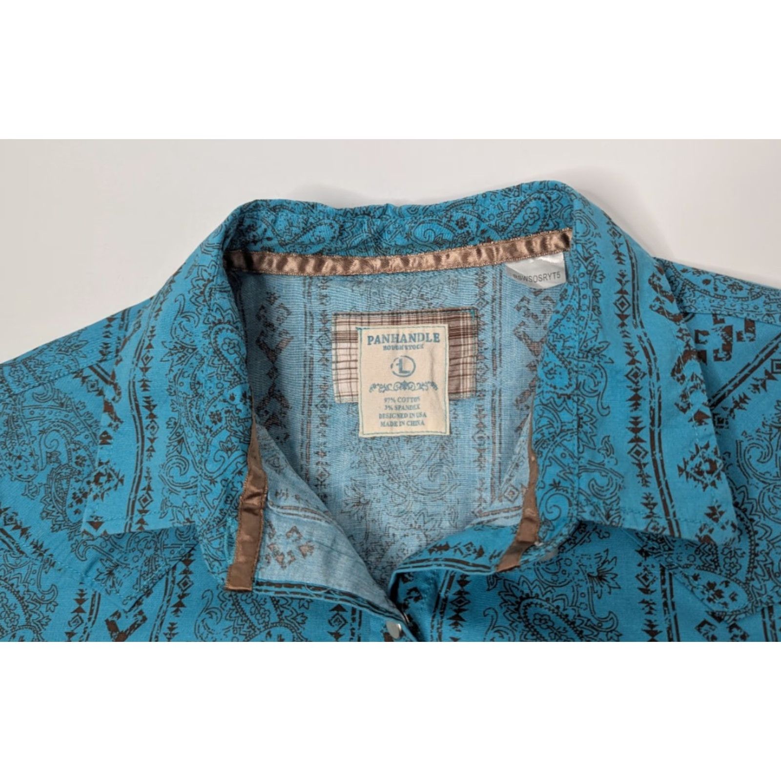 Vintage VINTAGE Panhandle Rough Stock Western Shirt Womens L Turquoise Bandana Print Pearl Snap Size L / US 10 / IT 46 - 7 Thumbnail