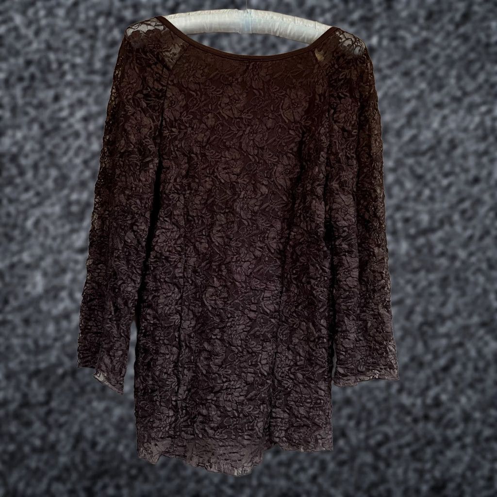 Vintage Nicola Women's 3/4 Sleeve Sheer Top Ruffle Neck Blouse XL Brown Floral Shirt Size XL / US 12-14 / IT 48-50 - 1 Thumbnail