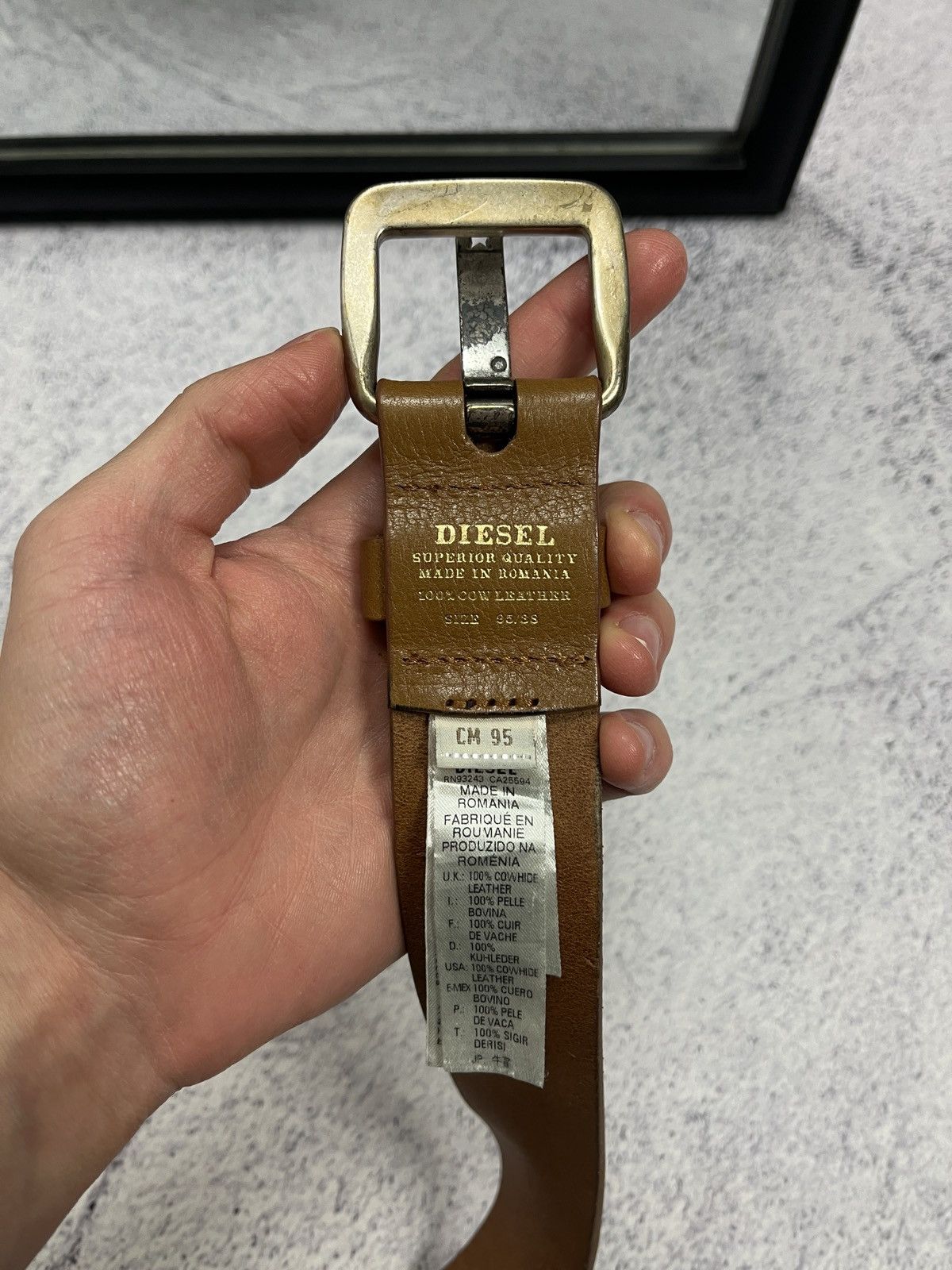 Diesel Diesel Leather Belt Big Metal Buckle Logo Brown Y2K Size ONE SIZE - 10 Thumbnail