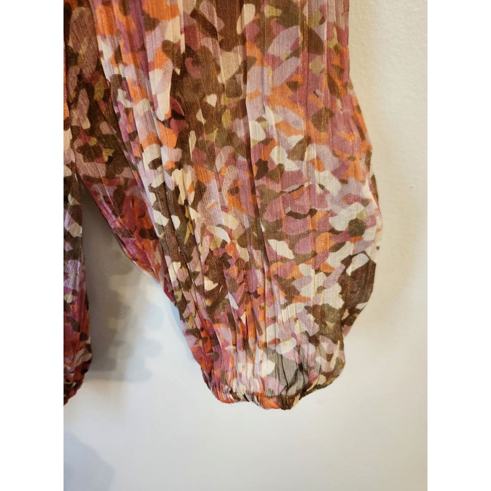 Avenue Avenue Brown Embroidered Smocked Trim Watercolor Sheer Top Hippie Boho 22 24 Size 3XL / US 20-22 - 4 Thumbnail