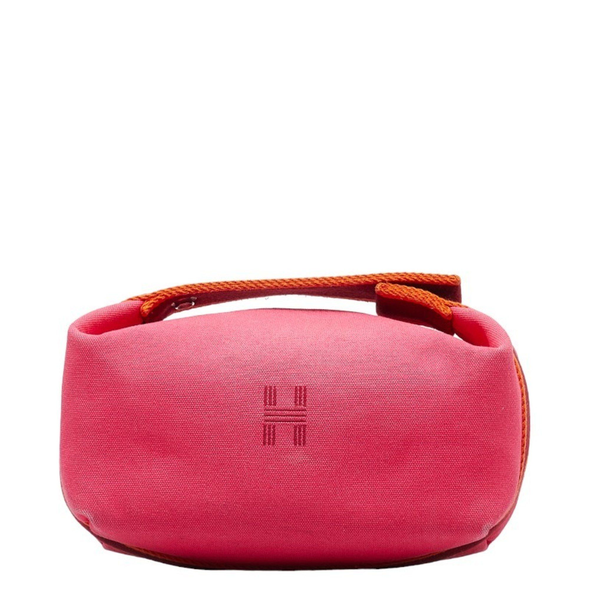 image of Hermes Bride A Black Pm Handbag Pouch Hibiscus Pink Orange Canvas Women's Hermes