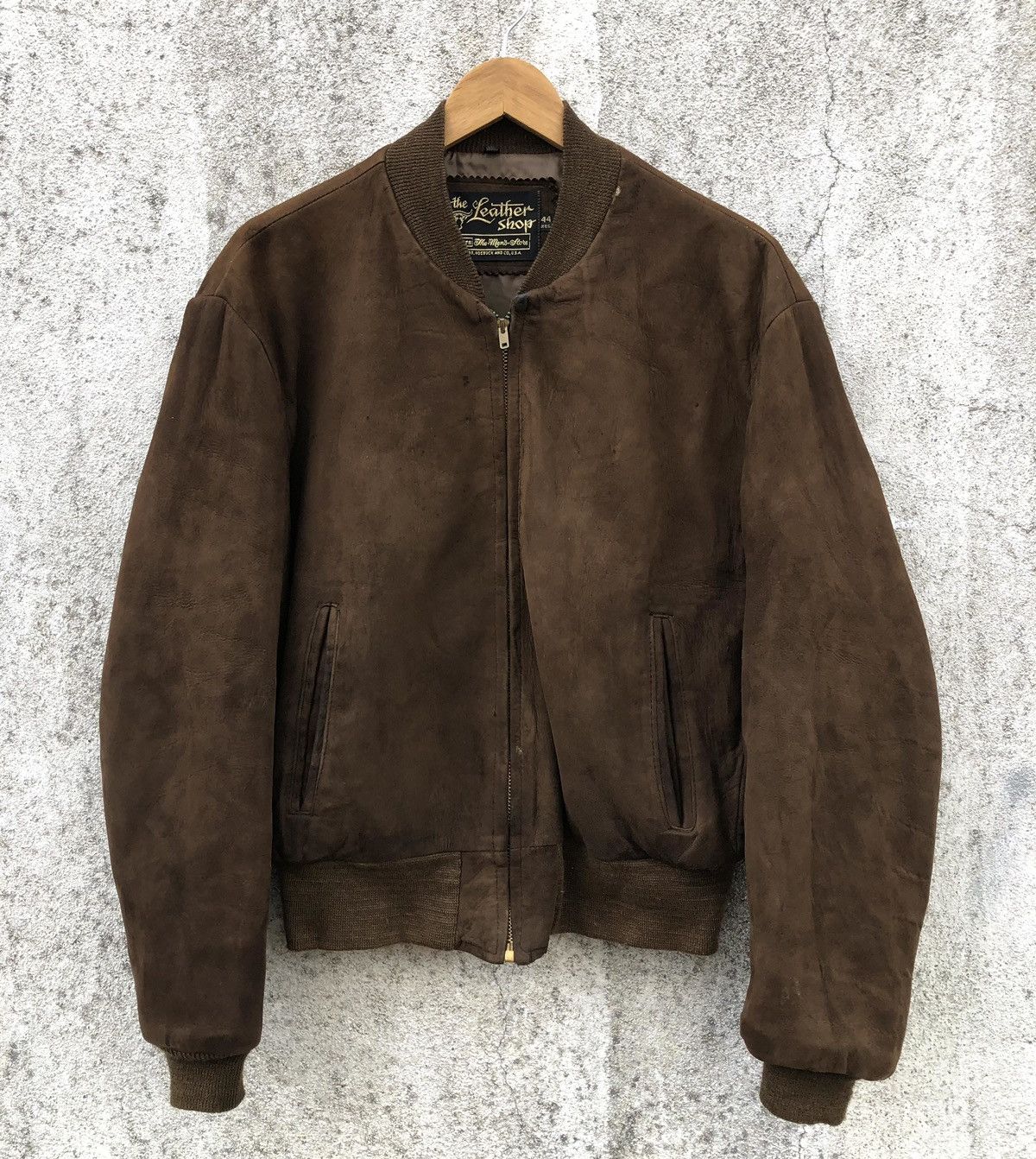 Vintage Vintage 70s Sears Brown Suede Leather Bomber Jacket Size US L / EU 52-54 / 3 - 8 Thumbnail