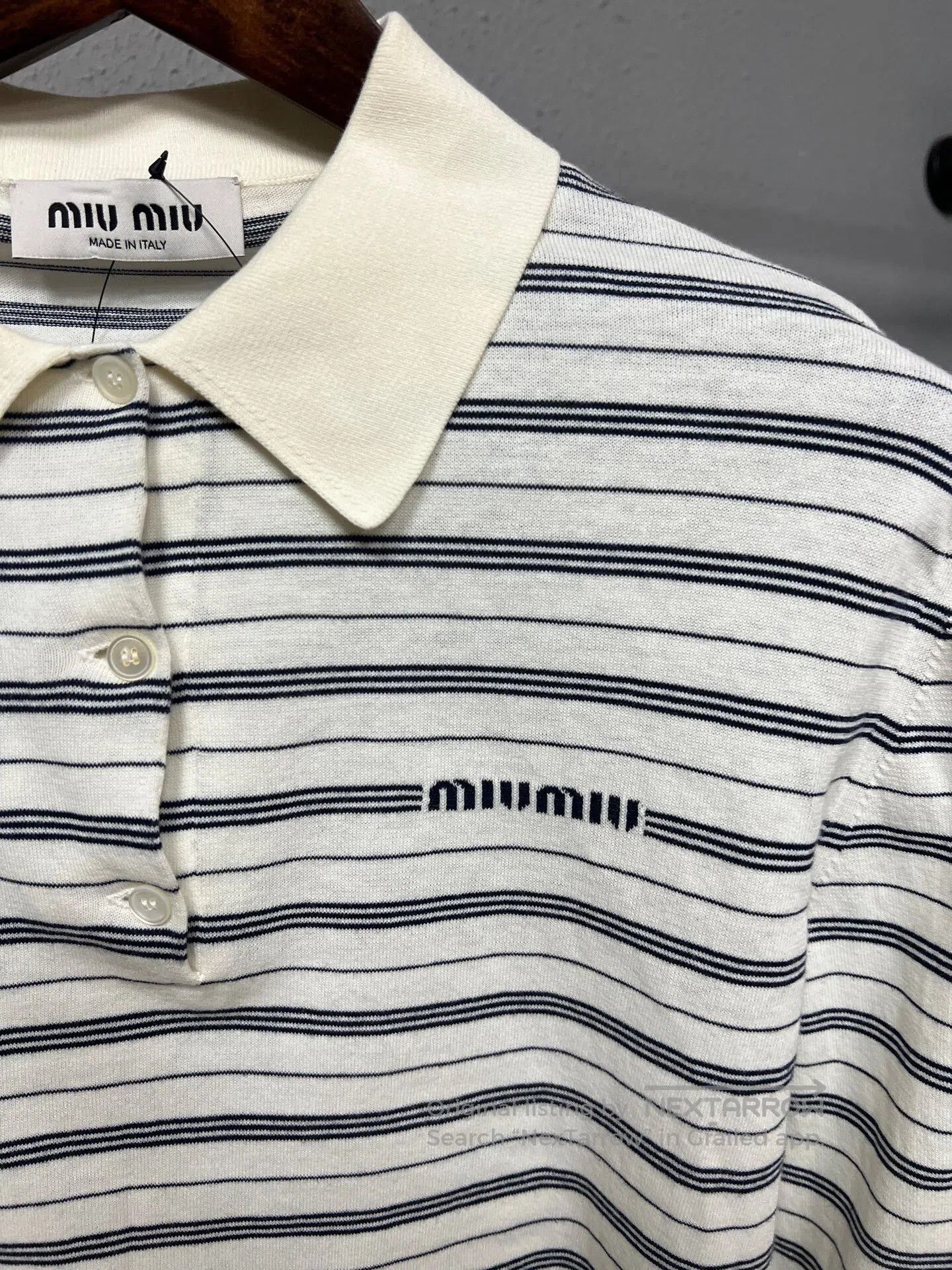 Miu Miu miu miu white striped polo shirt. Size M / US 6-8 / IT 42-44 - 3 Thumbnail
