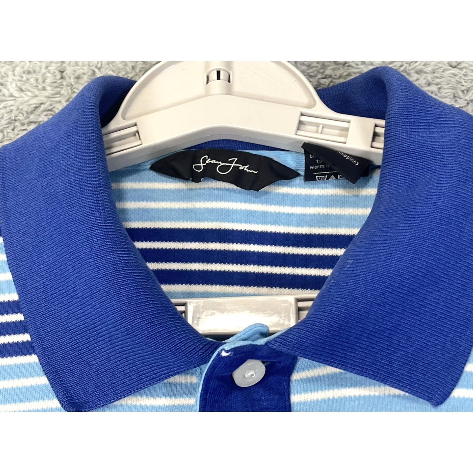 Sean John Sean John Polo Shirt Mens XL Blue White Striped Embroidered Classic Casual Tee Size US XL / EU 56 / 4 - 7 Thumbnail