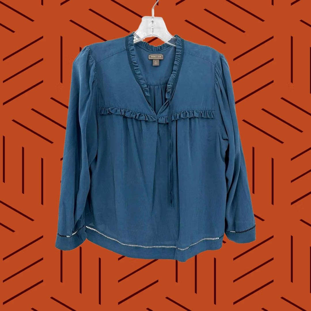 Vintage Point Sur Blue Long Sleeve Blouse Large Size L / US 10 / IT 46 - 1 Thumbnail