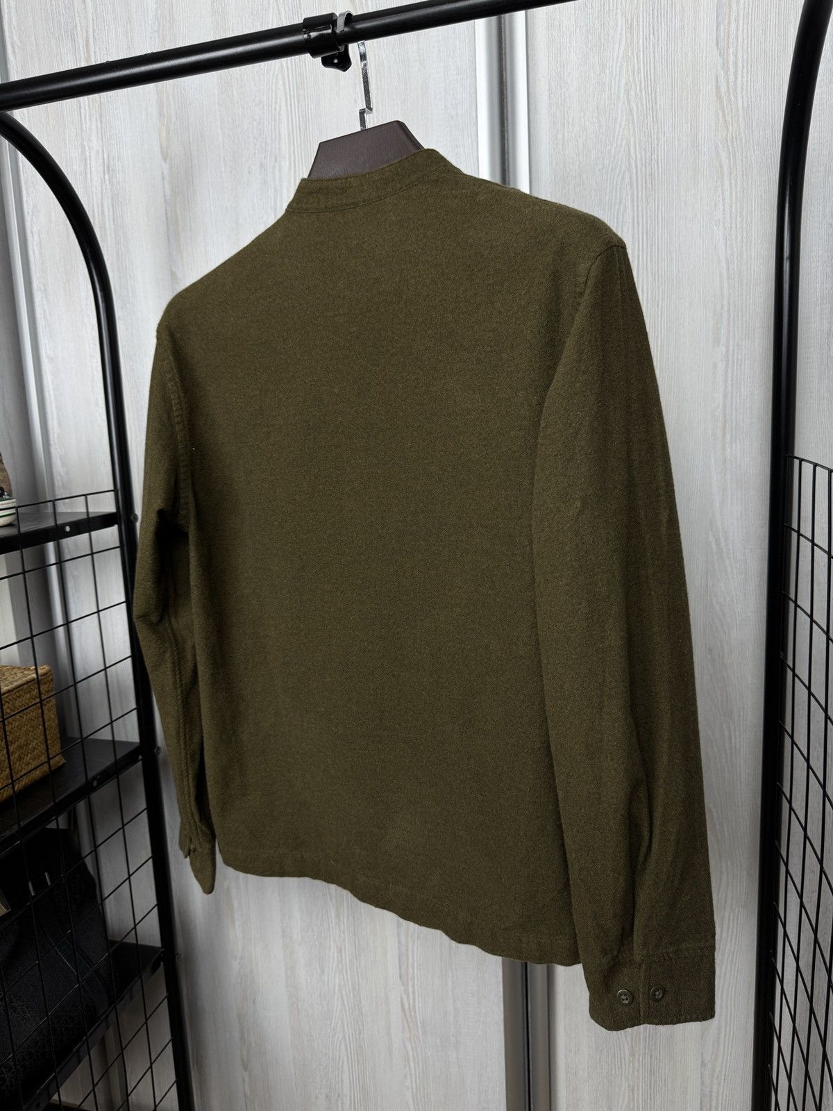 Japanese Brand Muji Khaki Green collarless long sleeve pocket shirt Size US XS / EU 42 / 0 - 5 Thumbnail