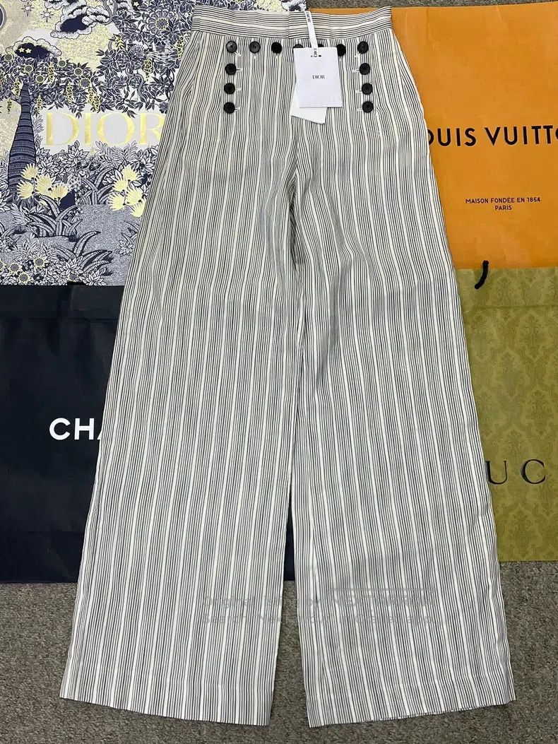 Dior Dior Waist button grey and white striped wide-leg trousers Size 42" / US 20 - 1 Thumbnail