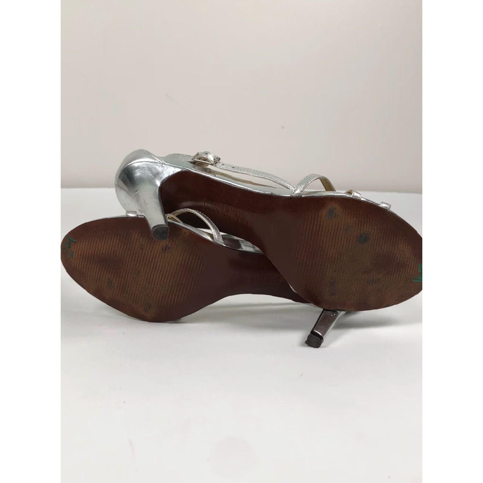 Ralph Lauren Ralph Lauren Womens 6.5 Silver Leather 3.5" Heels Stiletto Open Toe Buckle Dress Shoes Size M / US 6-8 / IT 42-44 - 7 Thumbnail