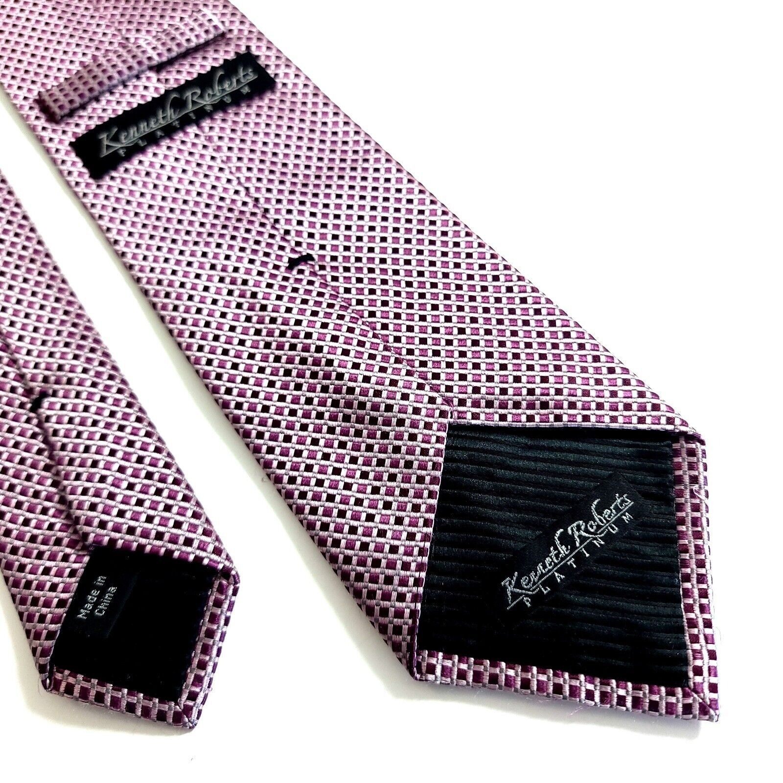 Designer Kenneth Roberts Platinum Purple Pink Woven Check Silk Tie Size ONE SIZE - 6 Thumbnail