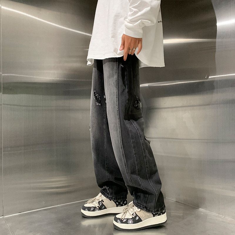 Japanese Brand Men's American retro straight wide-leg ripped jeans Size US 32 / EU 48 - 2 Thumbnail