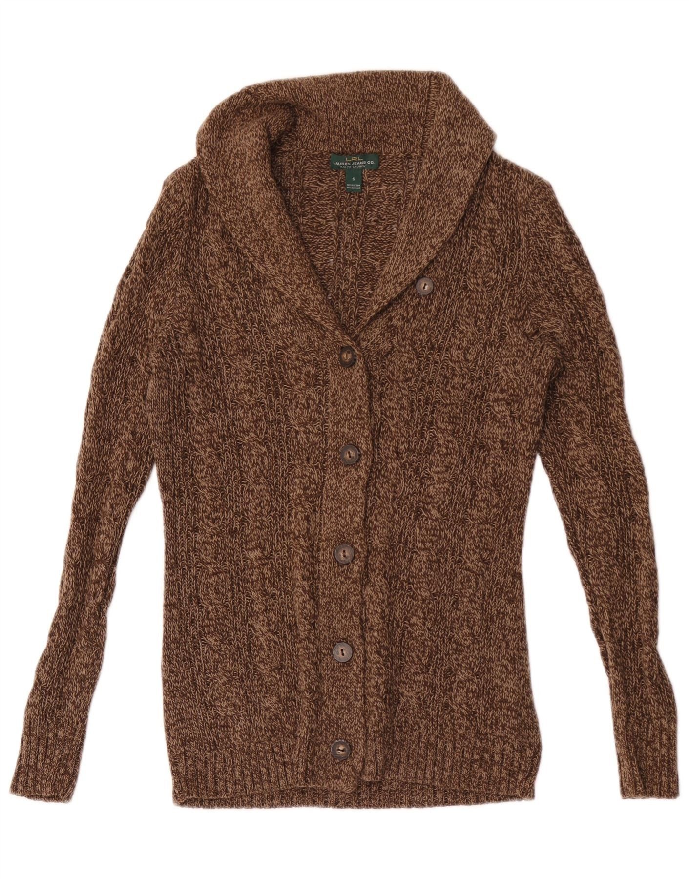 Ralph Lauren Womens Cardigan Sweater UK 10 Small Brown Flecked Cotton Size XS / US 0-2 / IT 36-38 - 1 Thumbnail