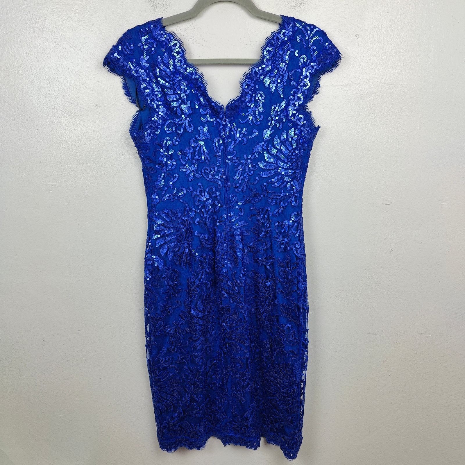 Tadashi Shoji Tadashi Shoji Dress Womens 4 Royal Blue Sequin Lace V-Neck Size S / US 4 / IT 40 - 4 Thumbnail