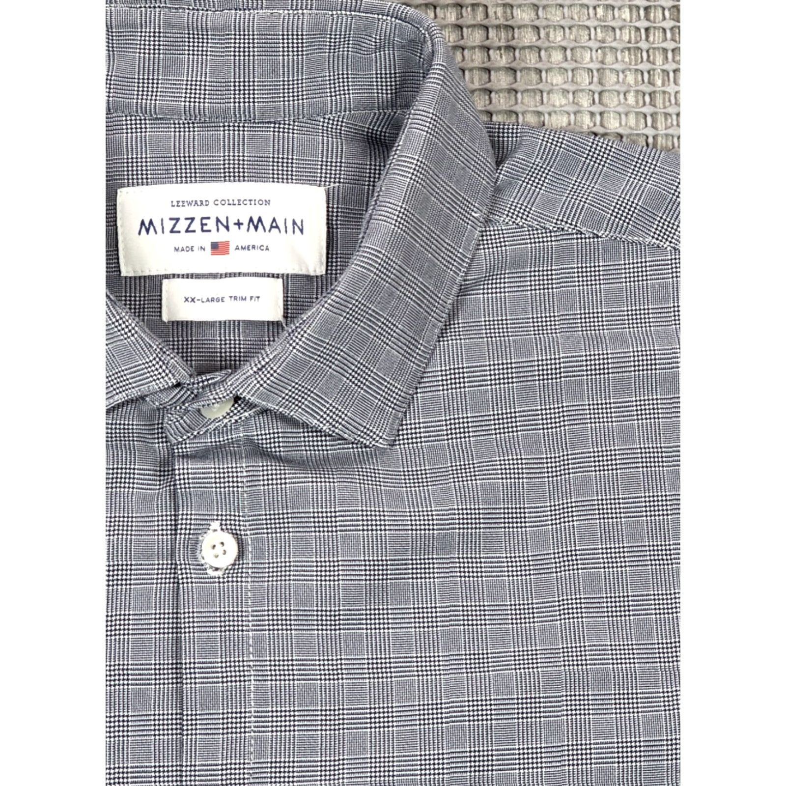 Mizzen+Main Mizzen+Main Leeward Performance Shirt 2XL Trim Fit Gray Blue Plaid Houndstooth Long Sleeve Button-Up Mens Shirt Range: 2XL, Color: Blue Size US XXL / EU 58 / 5 - 3 Thumbnail