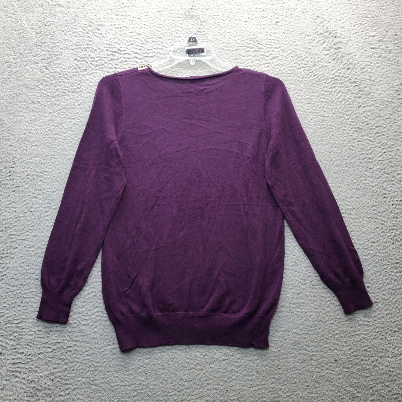 Vintage Jamie Gries Sweater Women's M Purple Knit Beaded Embroidered Pullover Size M / US 6-8 / IT 42-44 - 2 Thumbnail