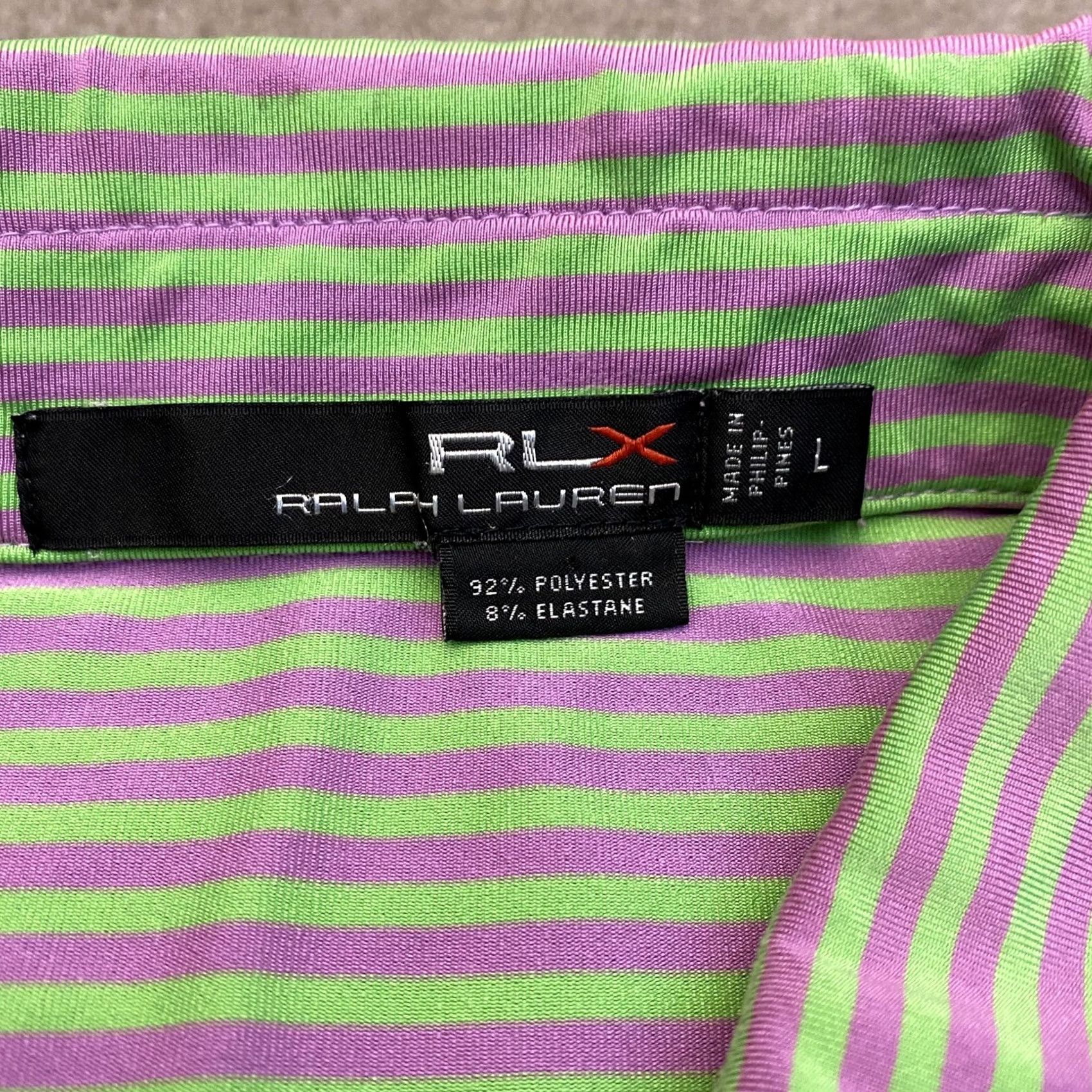 RLX Ralph Lauren Ralph Lauren RLX Polo Shirt Mens Large Golf Club Logo Striped Purple Green Multicolor Polo Shirt Mens Large RLX Golf 90s Style Boys? Size US L / EU 52-54 / 3 - 7 Thumbnail