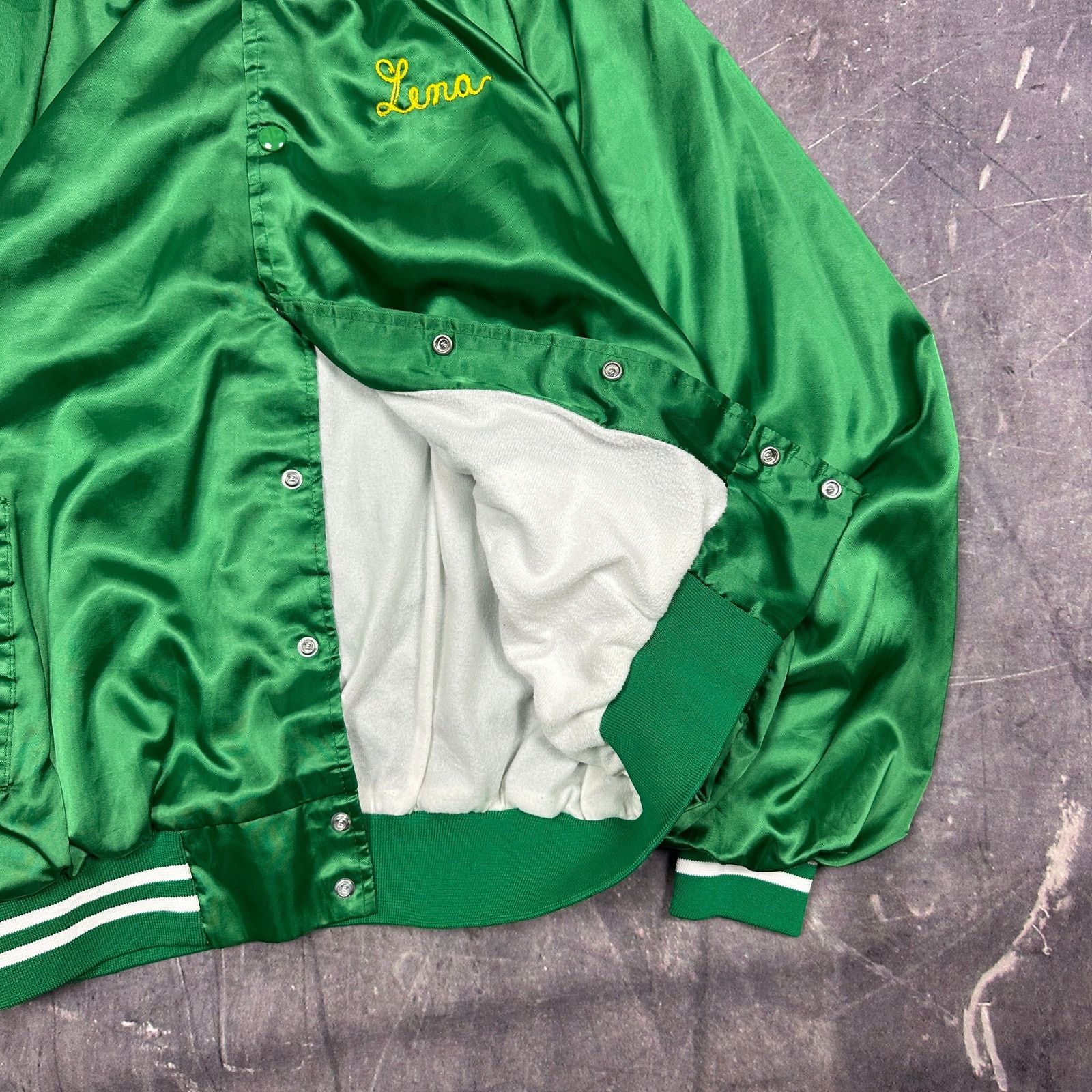 Vintage 70s Green Lena Chain Stitched Satin Bomber Jacket XL AB59 Size US XL / EU 56 / 4 - 5 Thumbnail