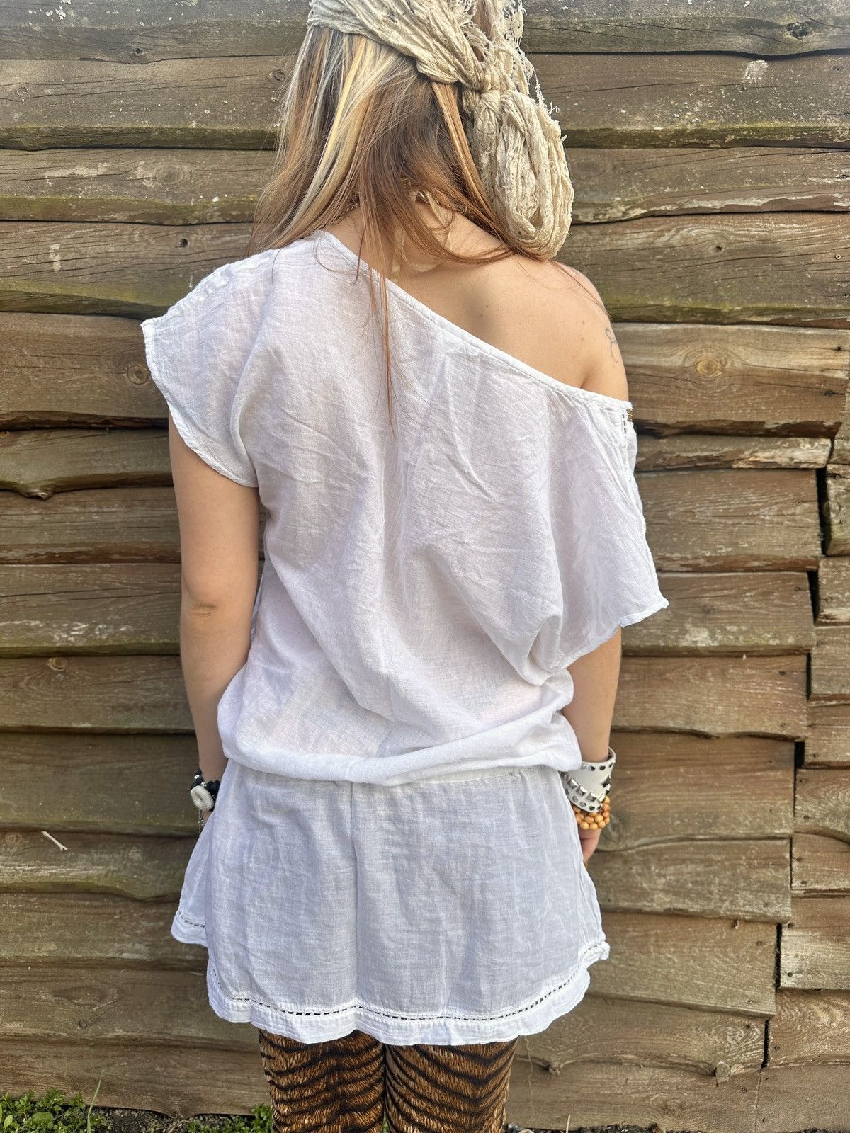 Vintage Vintage white cotton boho mini dress Size S / US 4 / IT 40 - 5 Thumbnail