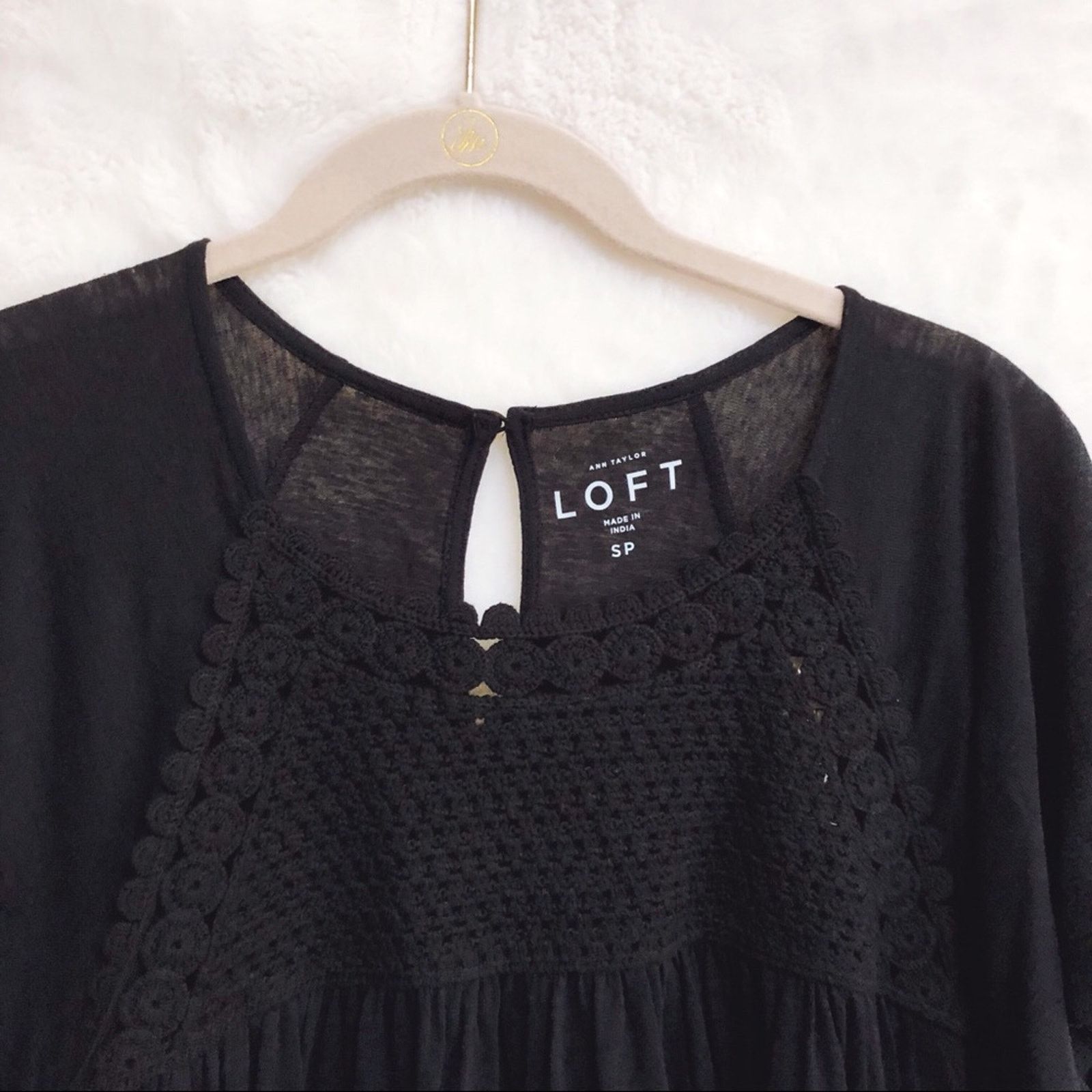 Loft LOFT Black Crochet Yoke Top Size S / US 4 / IT 40 - 3 Thumbnail