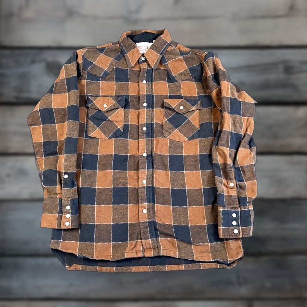 Vintage VINTAGE Western Style Flannel Shirt Adult Large Brown Black Check Pearl Snap Size US L / EU 52-54 / 3 - 1 Thumbnail