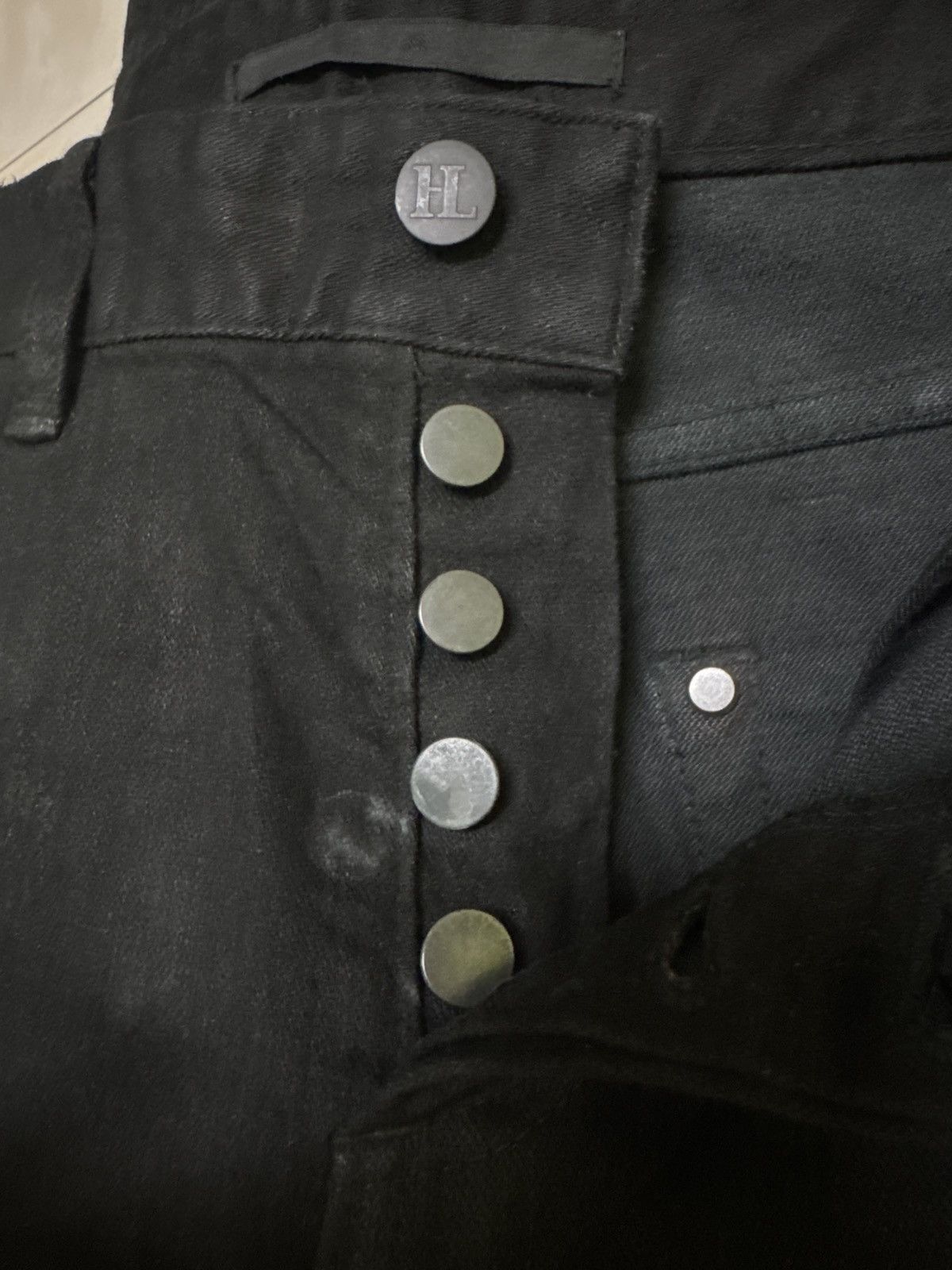 Vintage RARE ARCHIVE HL WAXED DAMAGE COATING SKIN SLIM DENIM Size US 31 - 17 Thumbnail