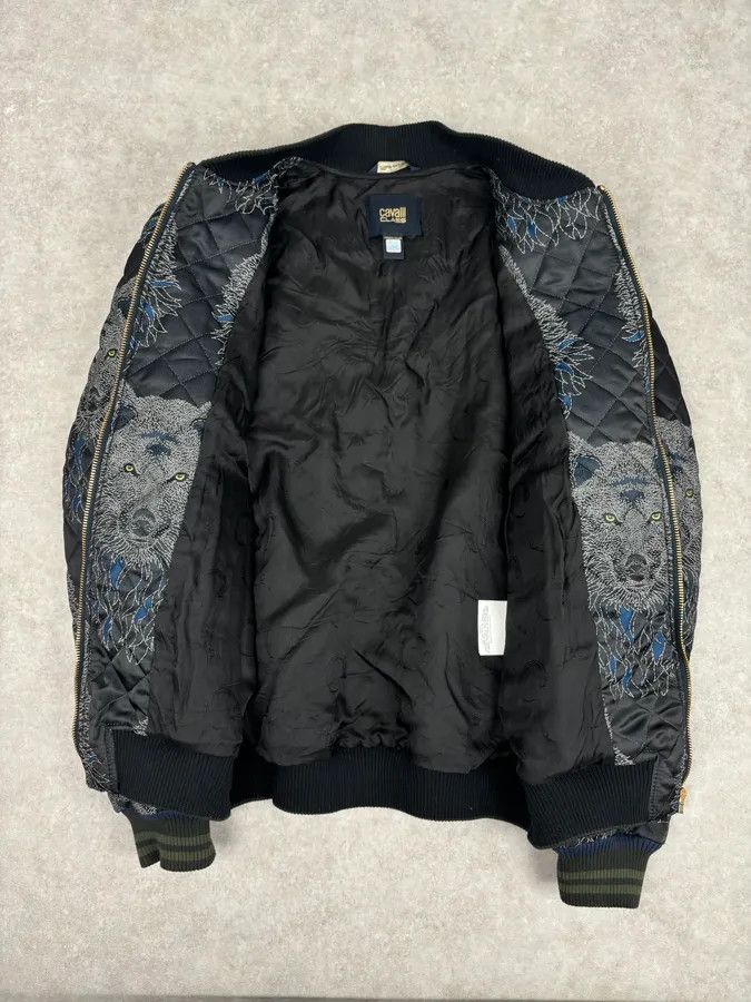 Roberto Cavalli Roberto Cavalli Black Nylon Wolf Embroidered Quilted Bomber Jacket Size US M / EU 48-50 / 2 - 8 Thumbnail