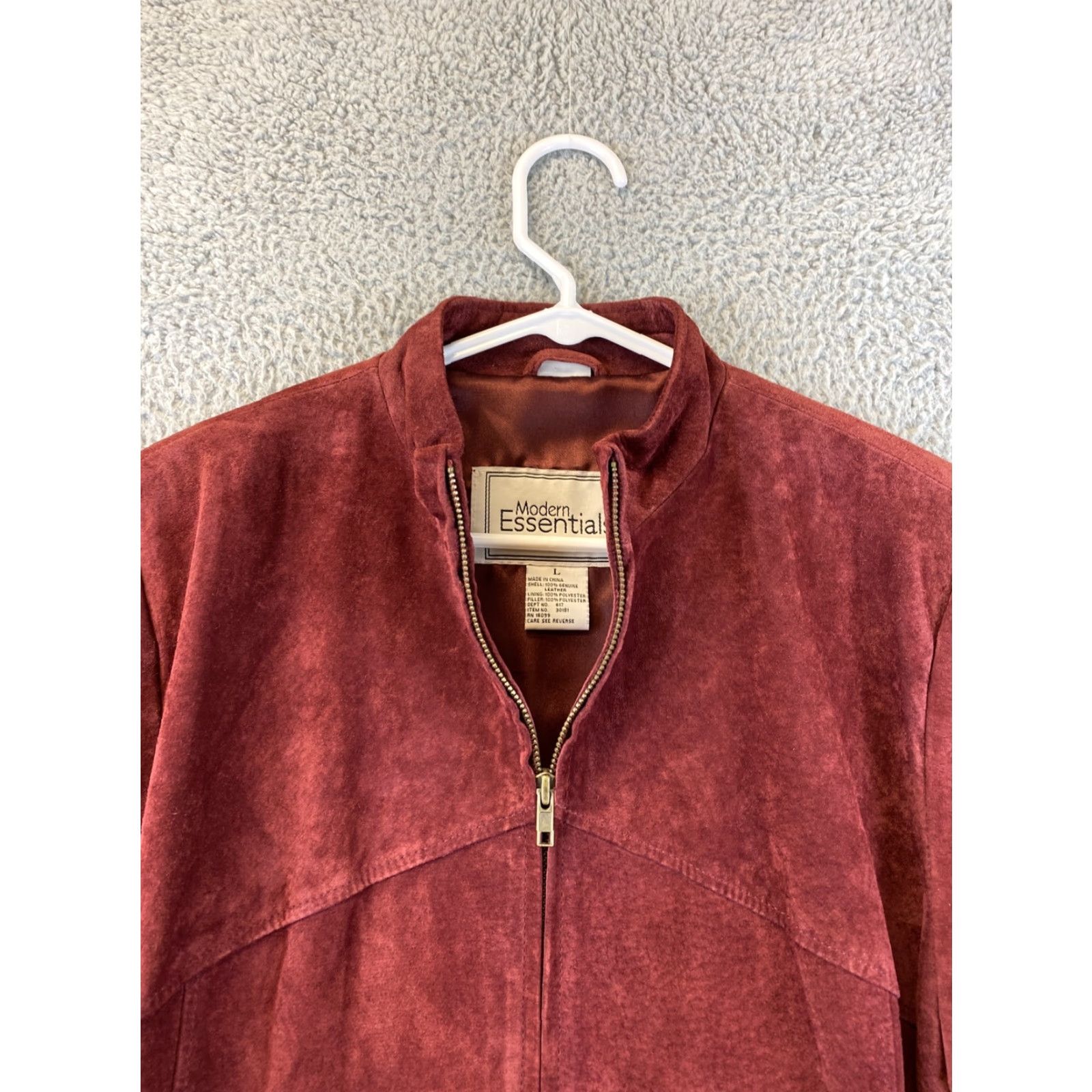 Essentials Modern Essentials Women's Leather Bomber Jacket Red Size L Fall Spring Winter Casual Workwear Size L / US 10 / IT 46 - 3 Thumbnail