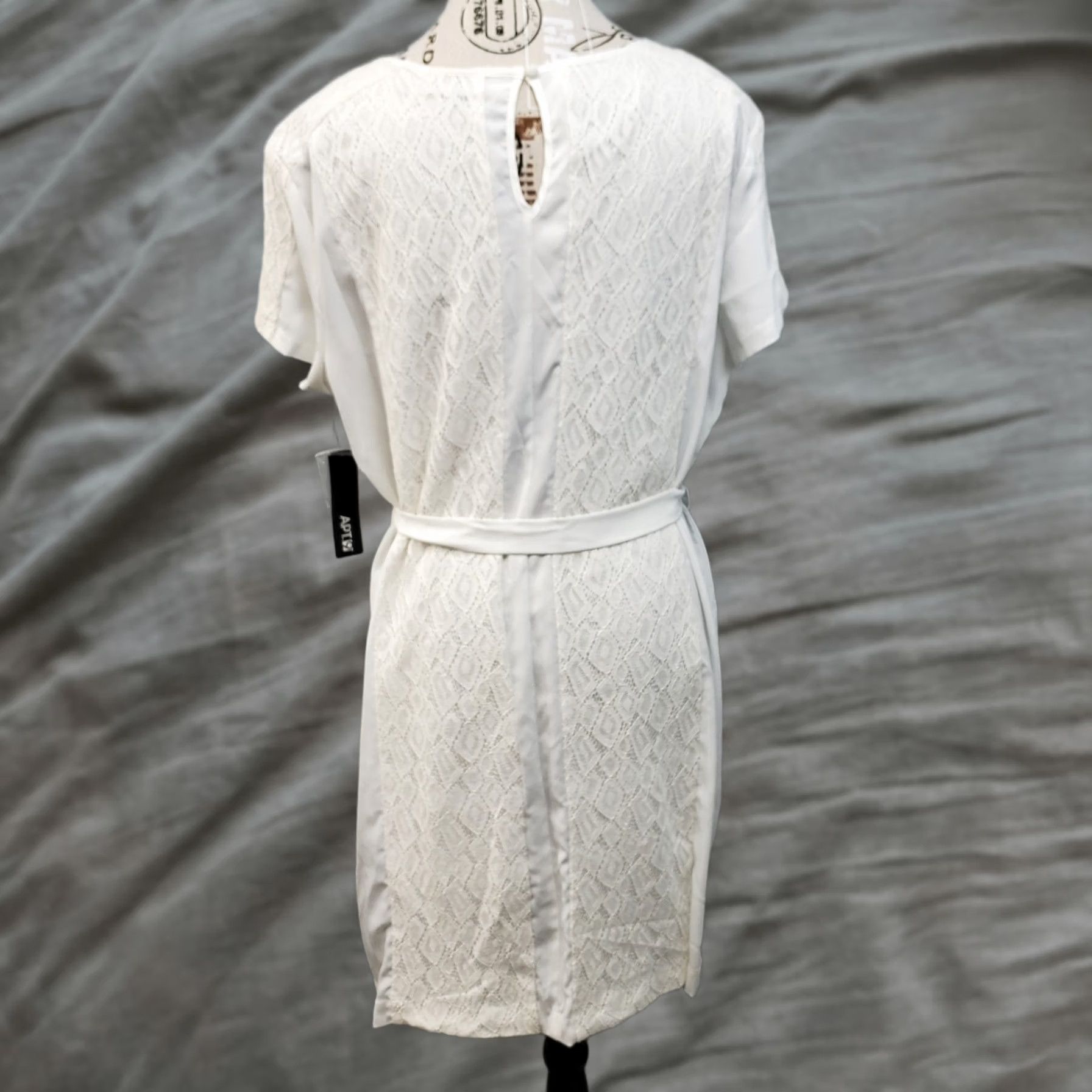 Apt. 9 Apt.9 White Lace Panel Sheath Dress Womens XL Short Sleeve Round Neck Belted Size 40" / US 18 - 1 Thumbnail